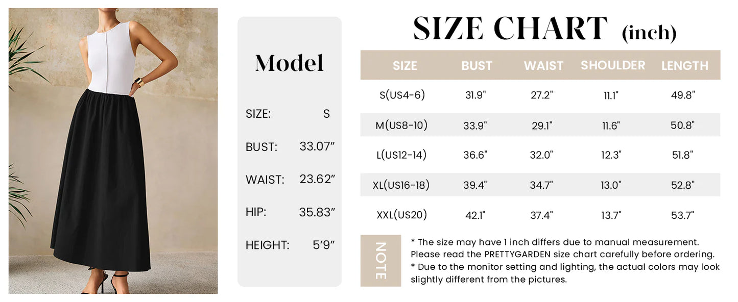 Women Maxi Dresses Casual Sleeveless Patchwork Knit Tank Dress Flowy Beach Sundress Long Dress
