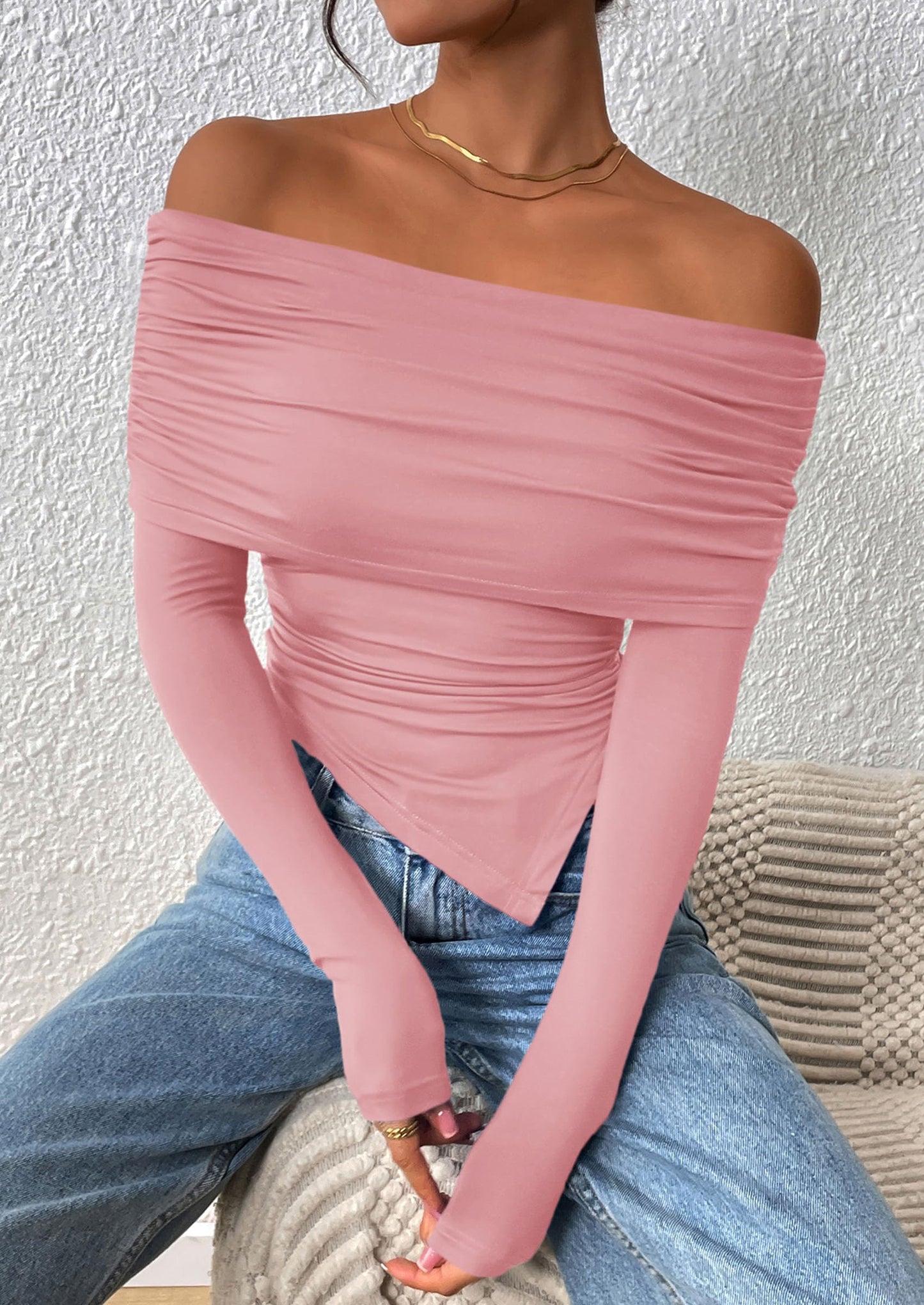 Women's Long Sleeve Shirts Off Shoulder Tops Going Out Slim Fitted Y2K Blouses Fall Fashion Clothes