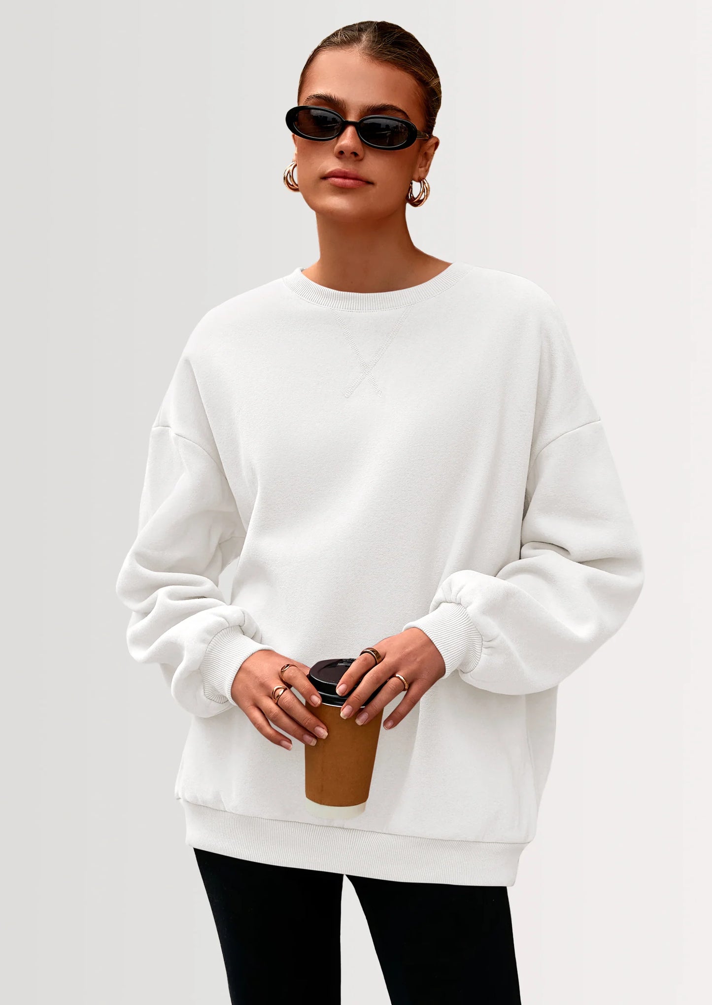 Oversized Sweatshirt for Women Fall Outfits Crewneck Long Sleeve Tops Fleece Pullover Winter Clothing