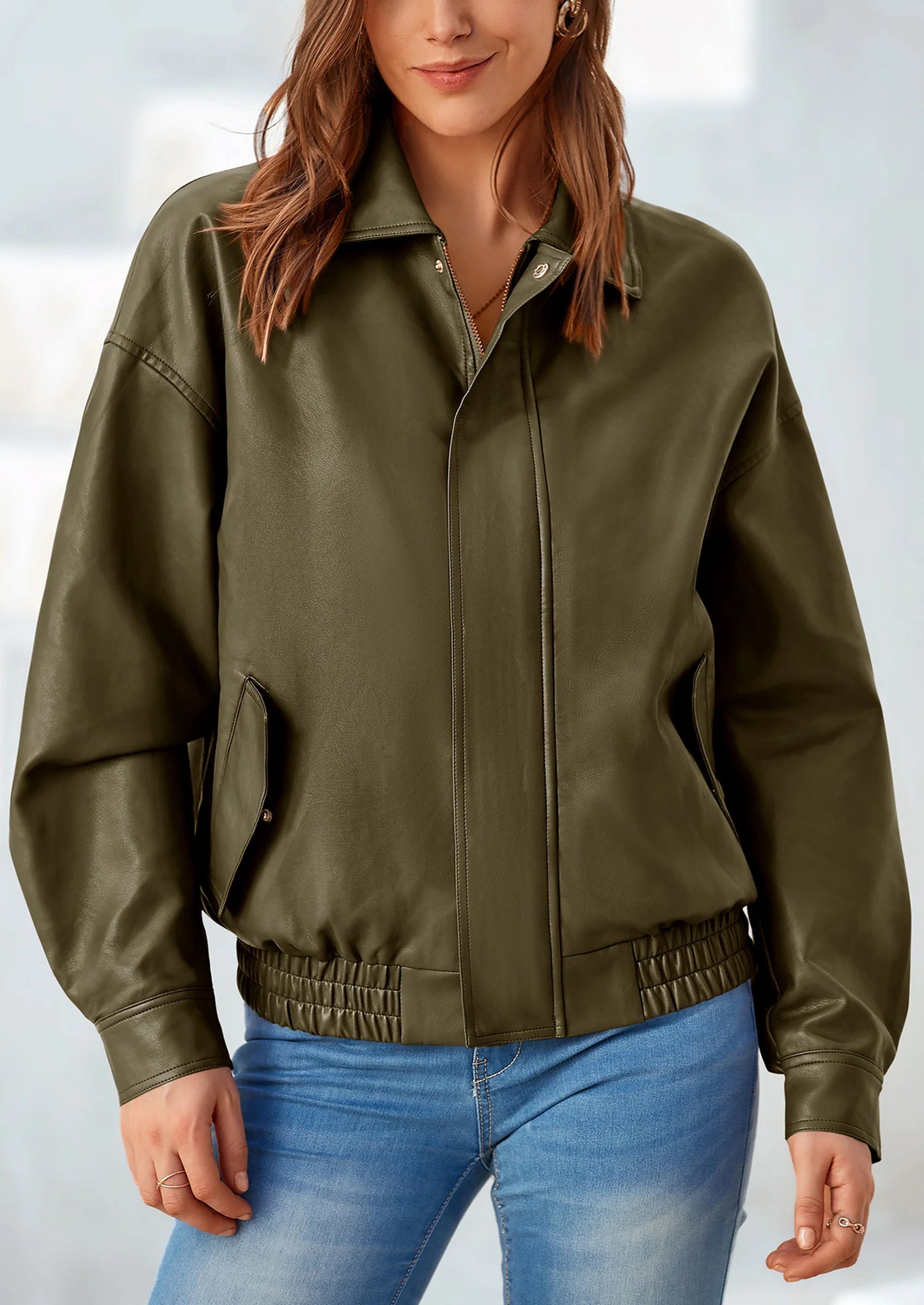 Women's Faux Leather Motorcycle Jacket Trendy Fall Spring Clothes Oversized Zip Up Winter Coat Outerwear