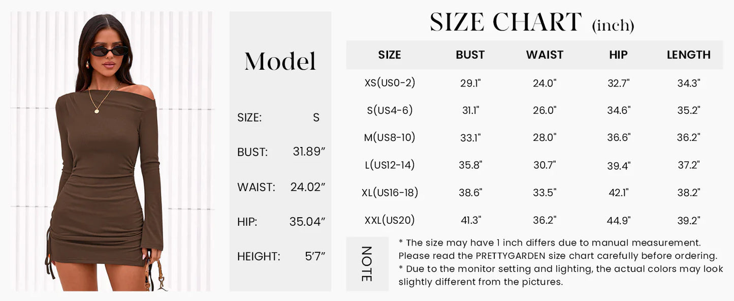 Women's Fall Off The Shoulder Dresses Casual Long Sleeve Ruched Side Slit Cocktail Party Bodycon Mini Dress