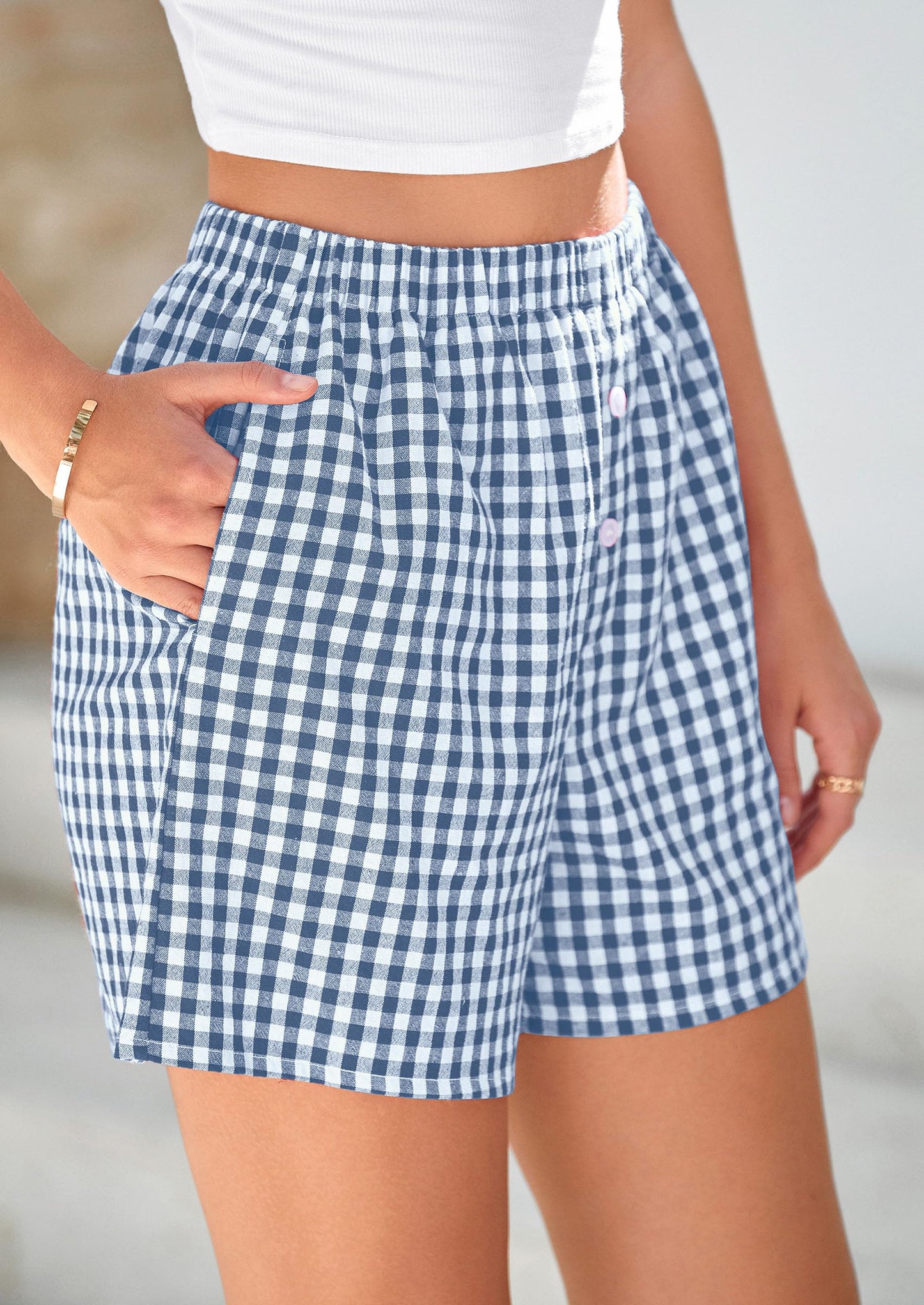 Womens Shorts Boxers Summer Gingham Pajama Lounge Sleep Y2K Plaid Pj Shorts Beach Bottoms