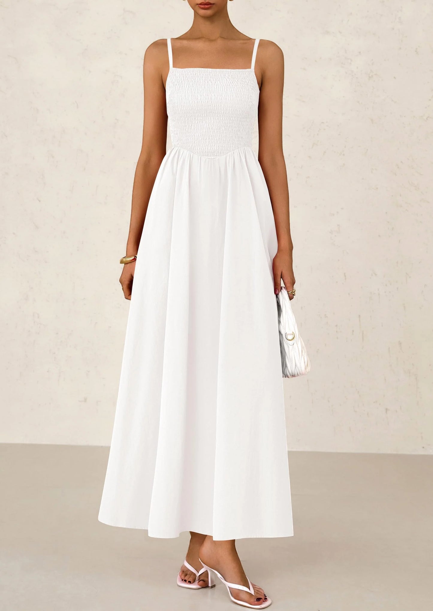 Women's Smocked Maxi Dresses Beach Sundress Casual Spaghetti Strap Swing A Line Long Flowy Dress