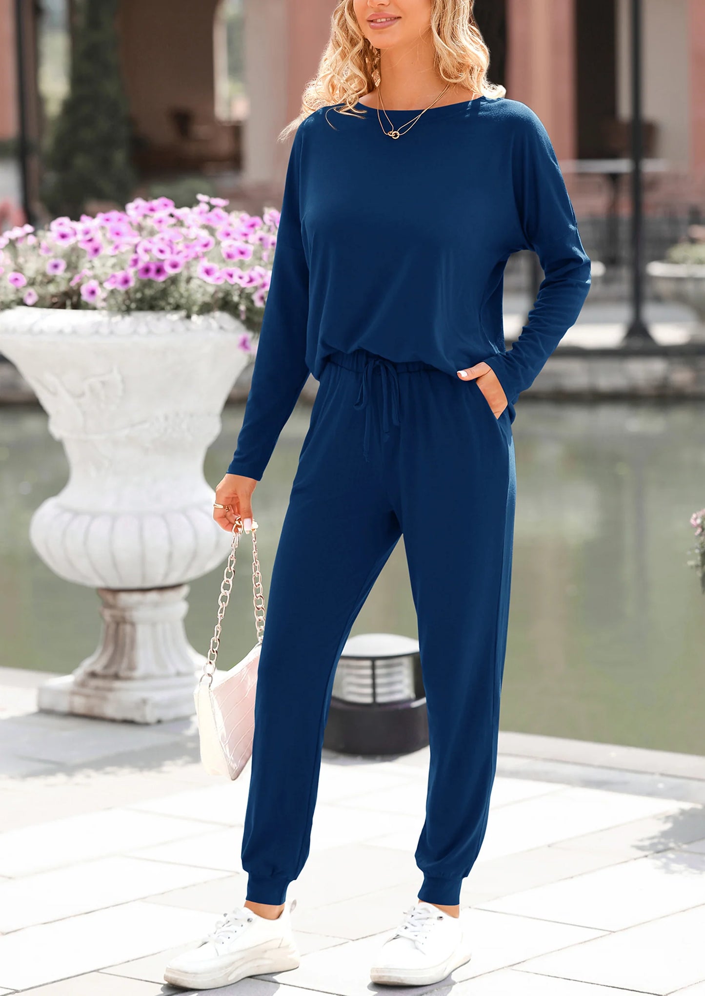 Lounge Outfit Long Sleeve Crewneck Pullover Tops High Waisted Pants Set Tracksuit
