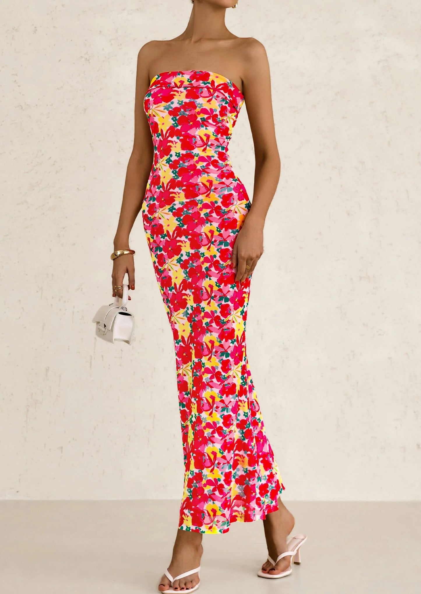 Womens Printed Tube Maxi Dress Strapless Bodycon Sleeveless Night Out Long Dresses