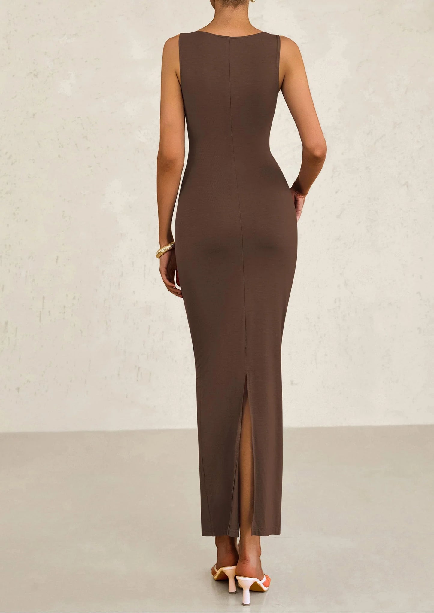 Women's Semi Formal Midi Dresses Sleeveless Ruched Bodycon Long Elegant Cocktail Wedding Guest Dress
