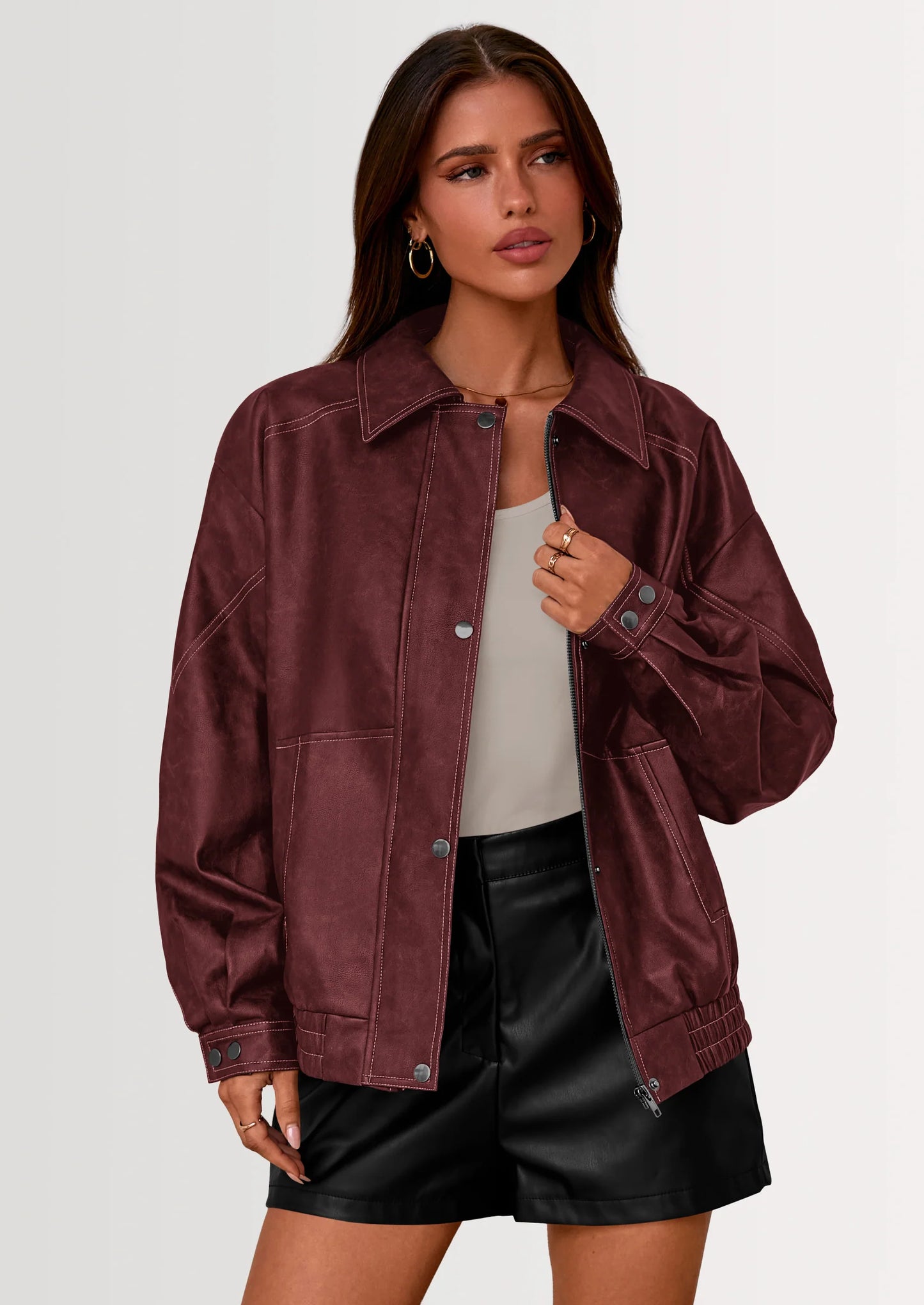 Faux Leather Jacket Women Bomber Motorcycle Zip Up Jackets Oversized Fall Fashion Outfits Winter Coats