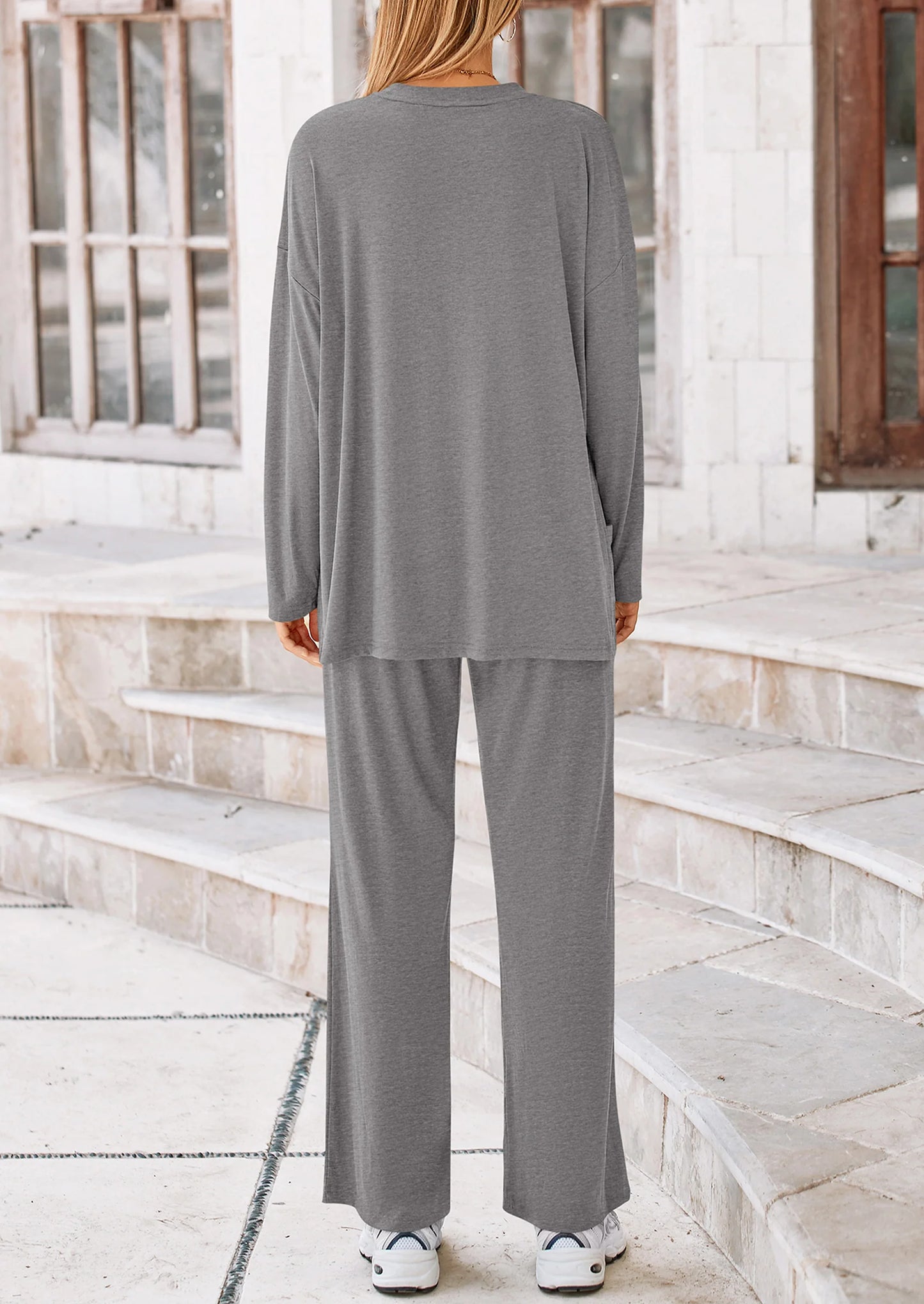 Women's 2 Piece Outfits Casual Short Sleeve Pullover Tops and Wide Leg Pants Lounge Sets Tracksuits