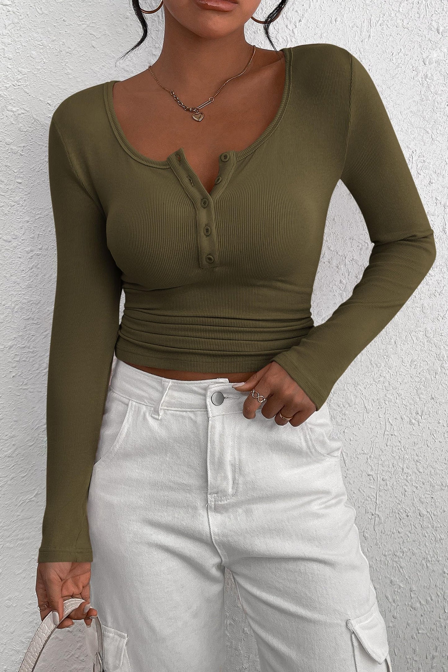 Women's Spring Fall Long Sleeve Henley T Shirts Button Ribbed Knit Slim Fit Casual Basic Tops Blouse