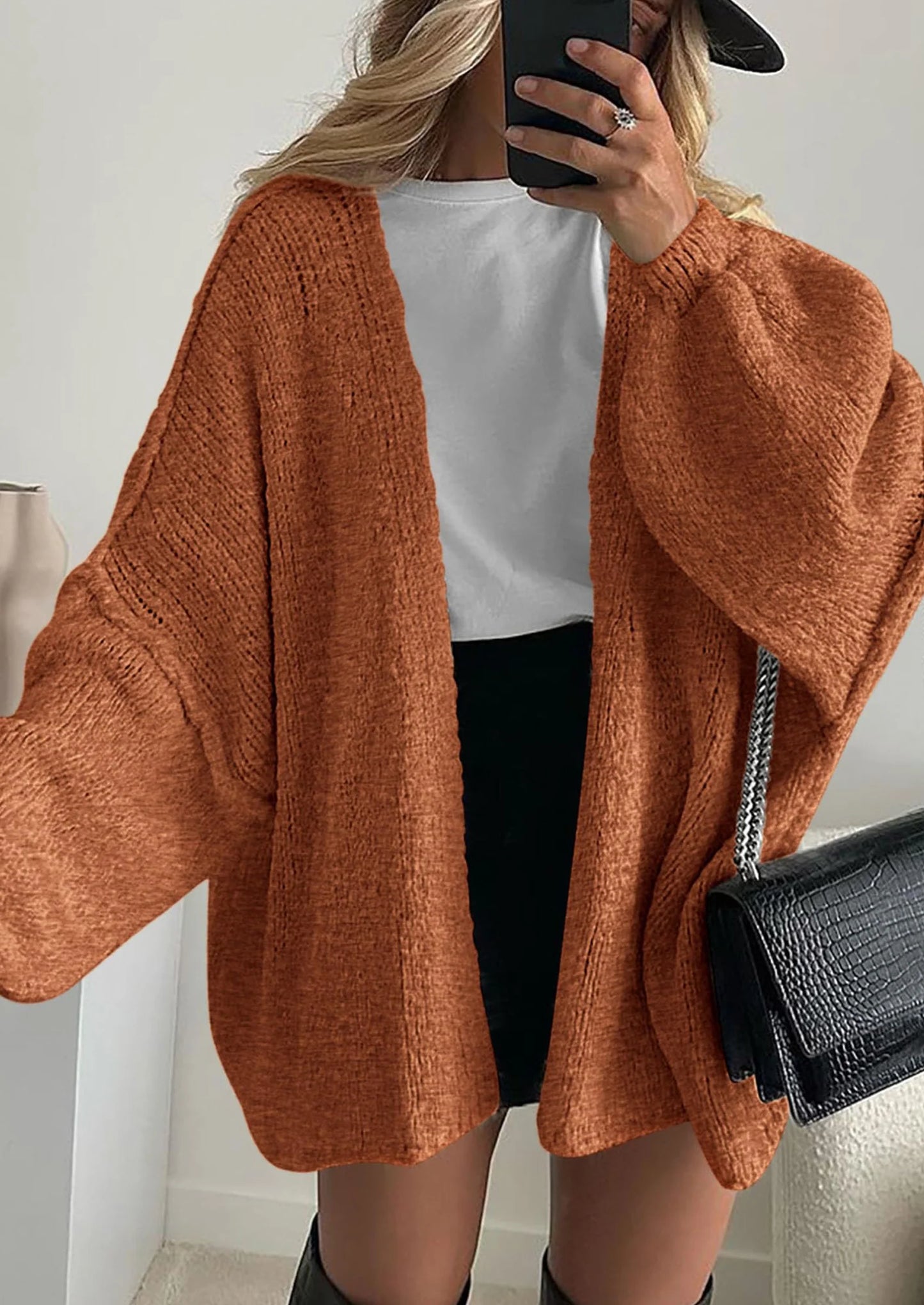 Womens Oversized Cardigan Sweaters Fall Long Lantern Sleeve Knit Open Front Lightweight Sweater