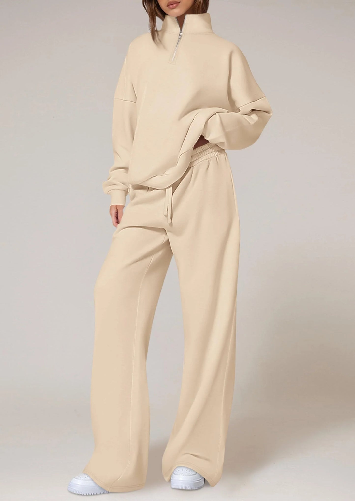 Womens Casual Two Piece Sets Fall Outfits Quarter Zip Sweatshirts Straight Leg Pants Sweatsuits Tracksuit
