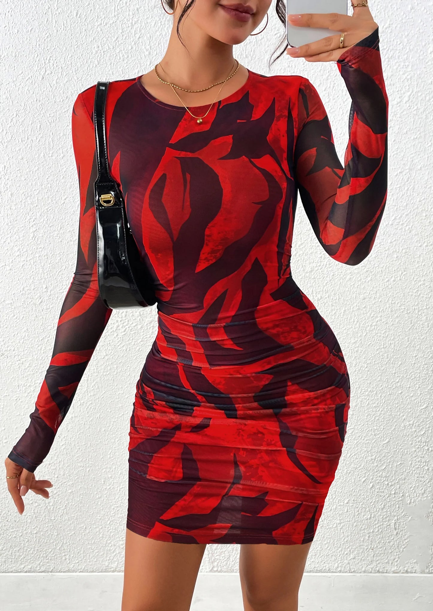 Women's Mini Dress Fall Trendy Tie Dye Print Long Sleeve Club Party Homecoming Casual Bodycon Dresses