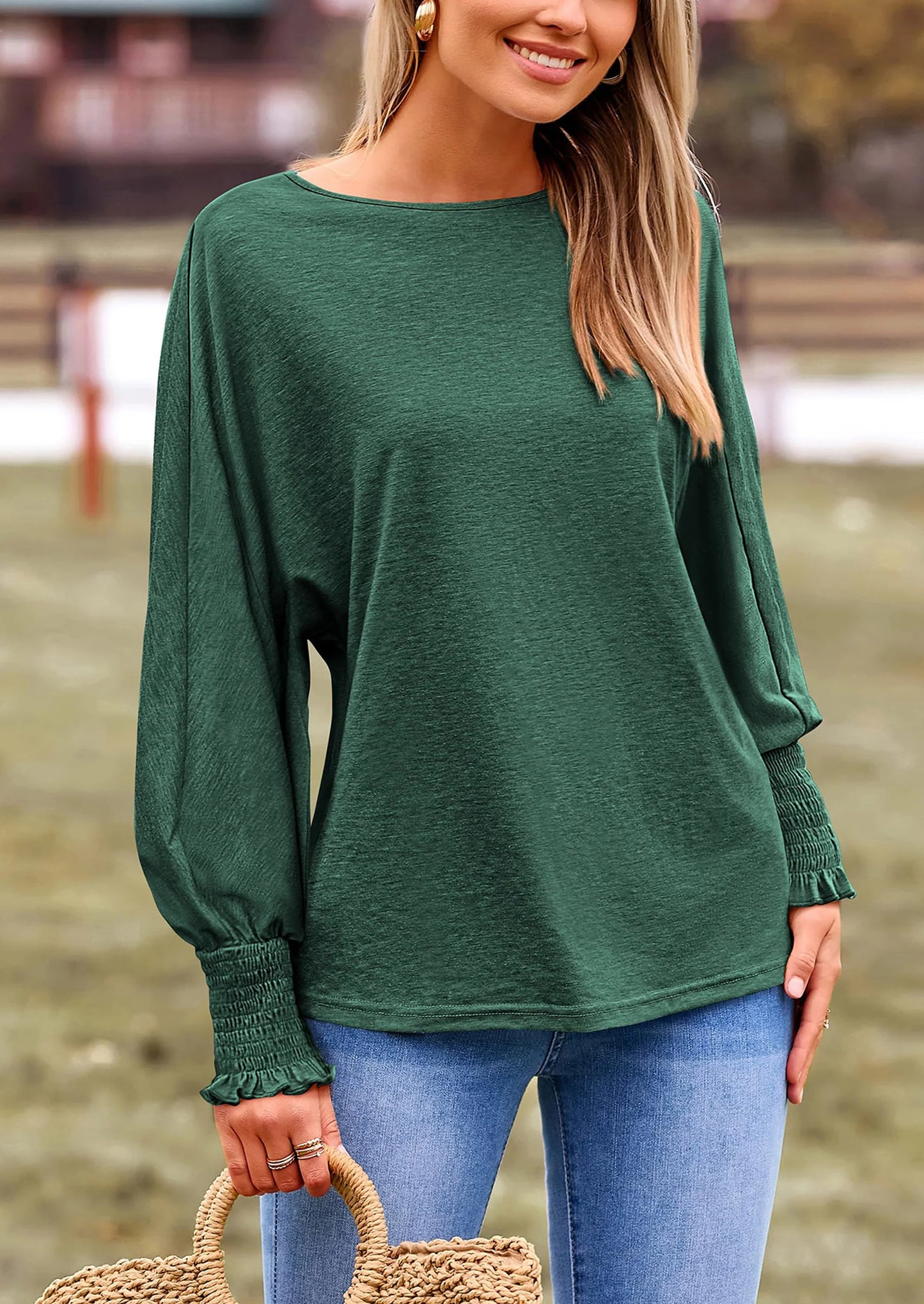 Women's Spring Fashion T Shirts Puff Long Sleeve Crewneck Casual Basic Tee Tops Blouses