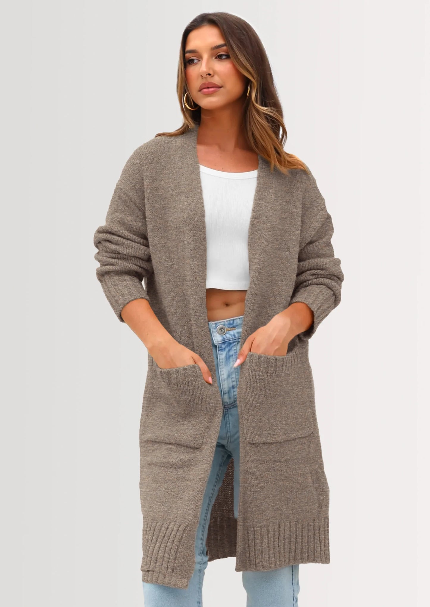 Fall Long Sleeve Cardigan Sweaters for Women Trendy Winter Open Front Loose Knitted Cardigans with Pockets