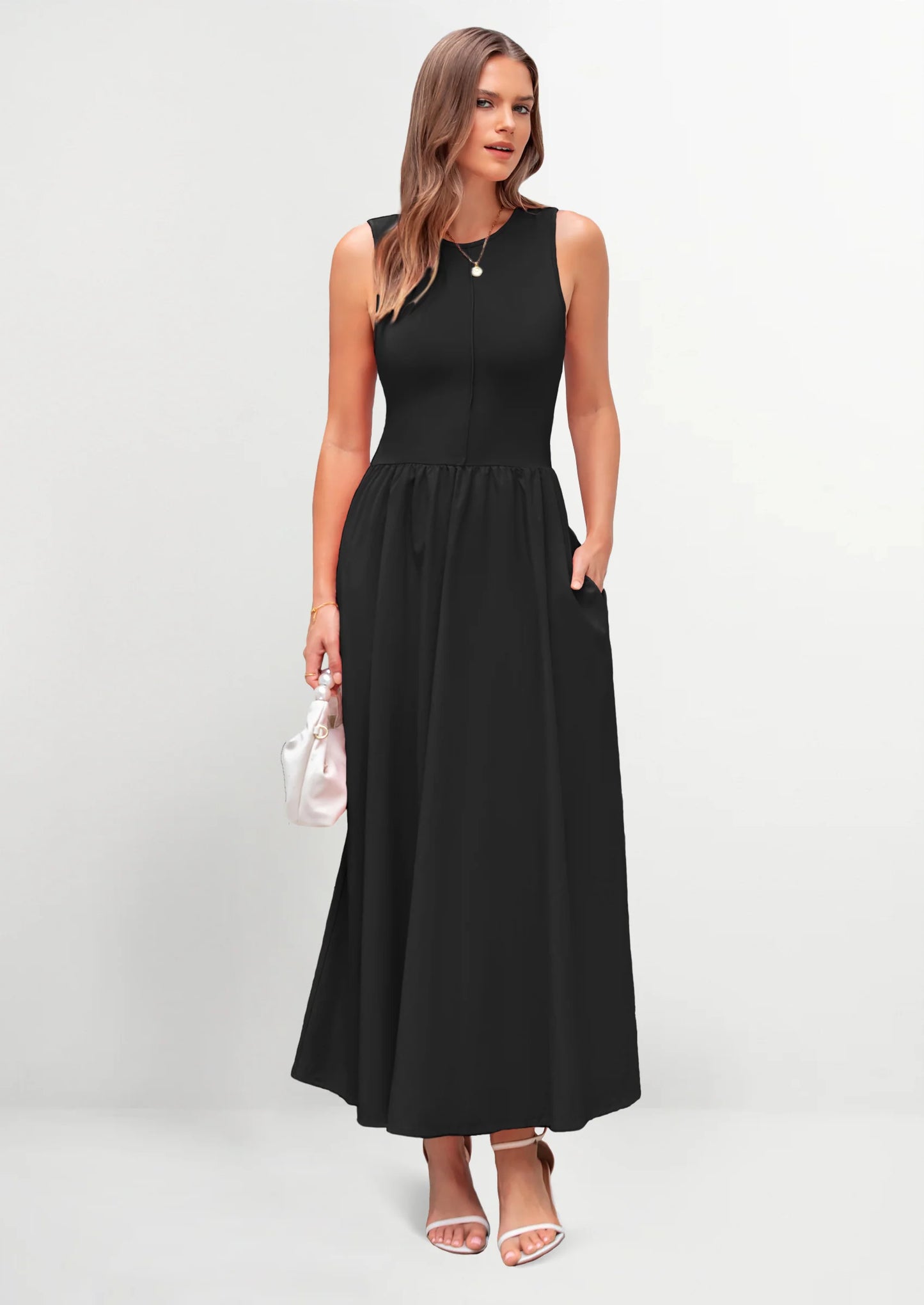 Women Maxi Dresses Casual Sleeveless Patchwork Knit Tank Dress Flowy Beach Sundress Long Dress