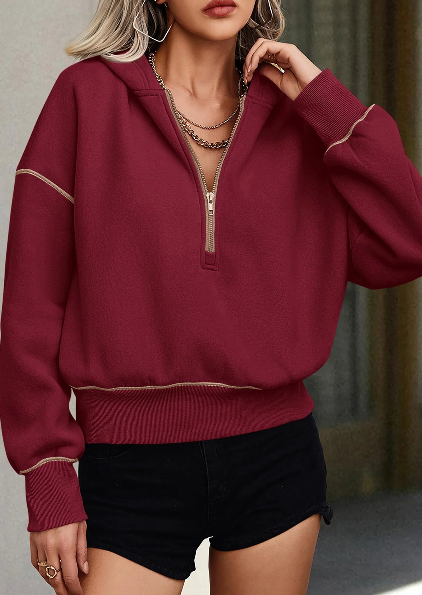 Women's Hooded Sweatshirts Long Sleeve Half Zip Cropped Hoodie Pullover Winter Fashion Clothes