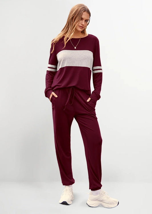 Women's Color Block 2 Piece Spring Tracksuit Crewneck Long Sleeve Tops Long Sweatpants Outfits Lounge Sets