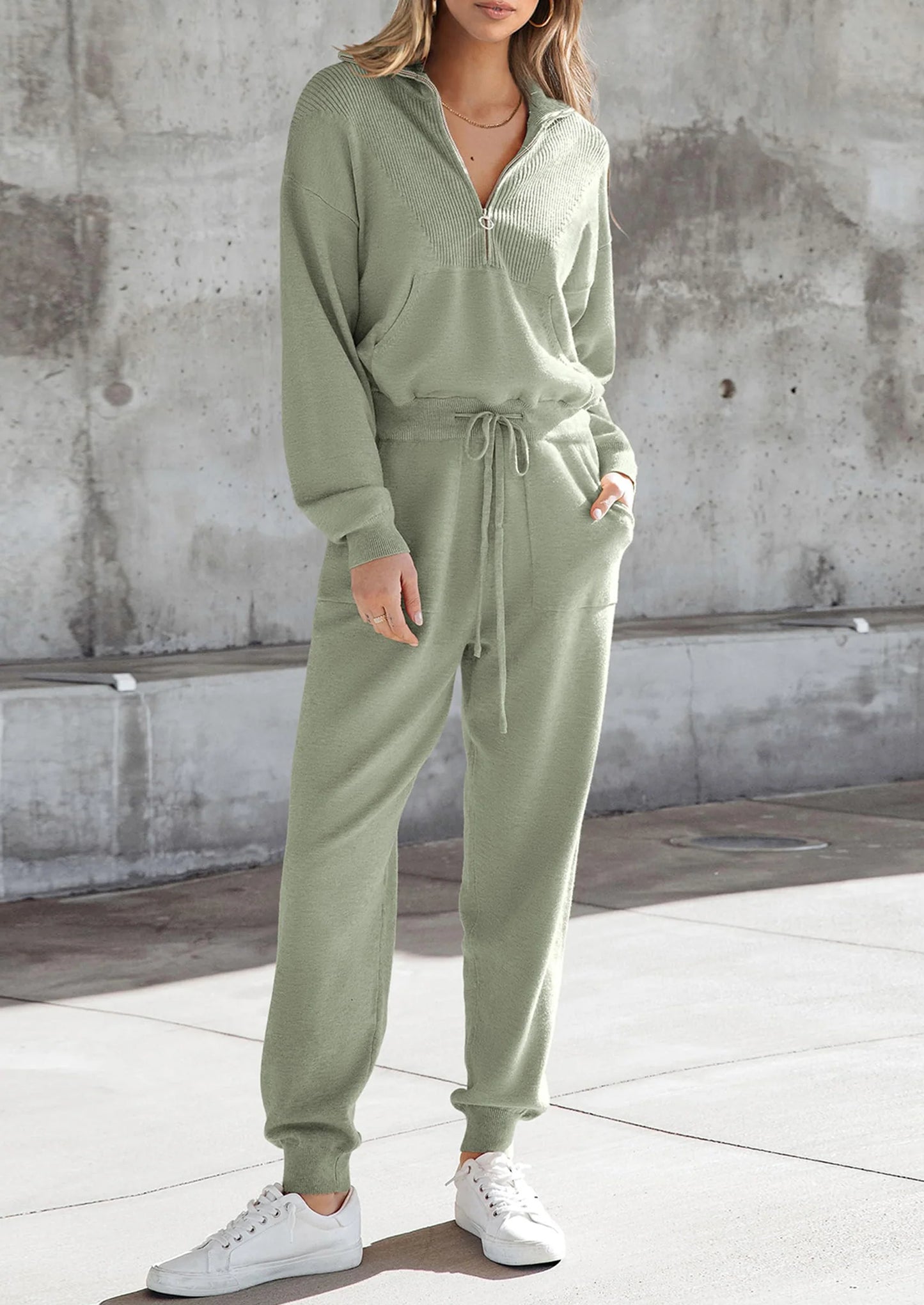Women's 2 Piece Sweater Set Pullover Zip Up Sweatshirt Jogger Sweatpants Tracksuit Casual Outfit