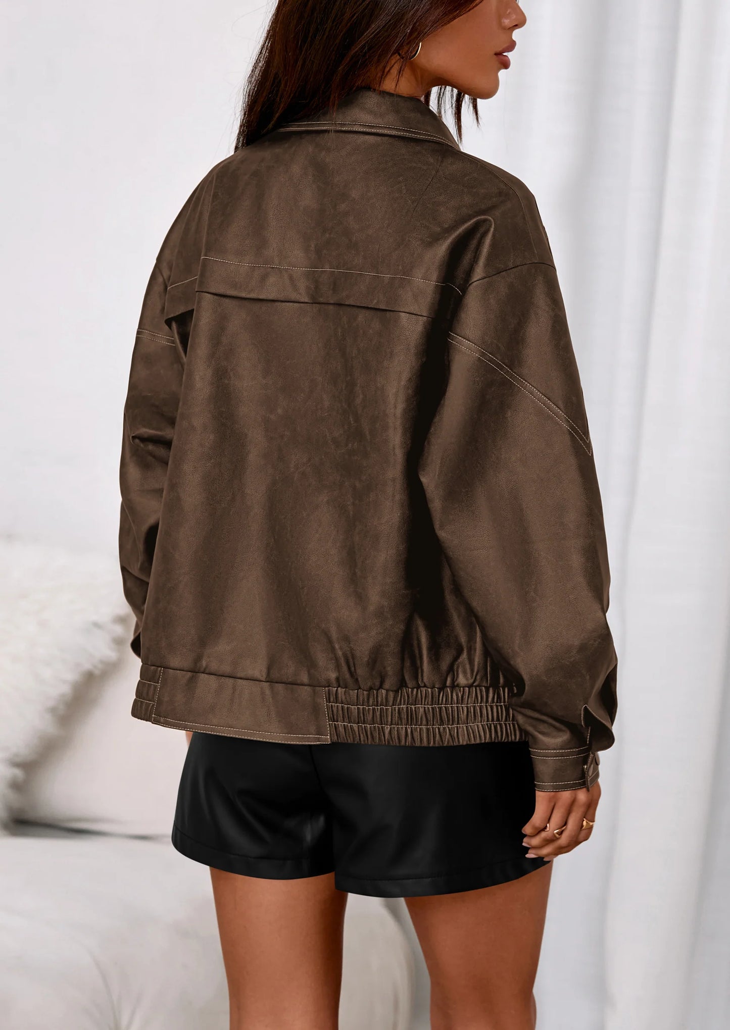 Faux Leather Jacket Women Bomber Motorcycle Zip Up Jackets Oversized Fall Fashion Outfits Winter Coats