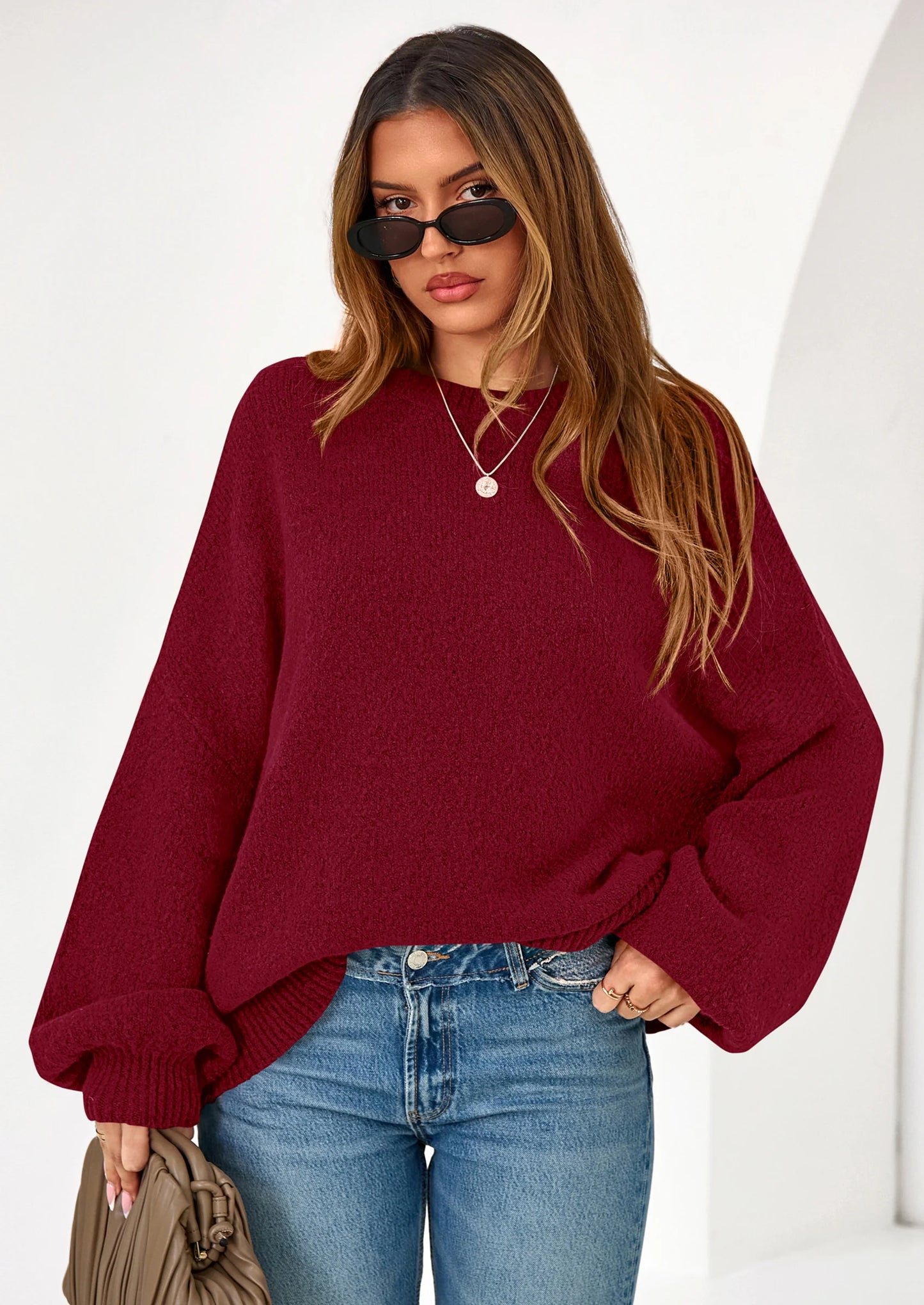 Sweaters for Women Fall Chunky Knit Long Sleeve Crew Neck Oversized Pullover Tops Winter Fashion Clothing