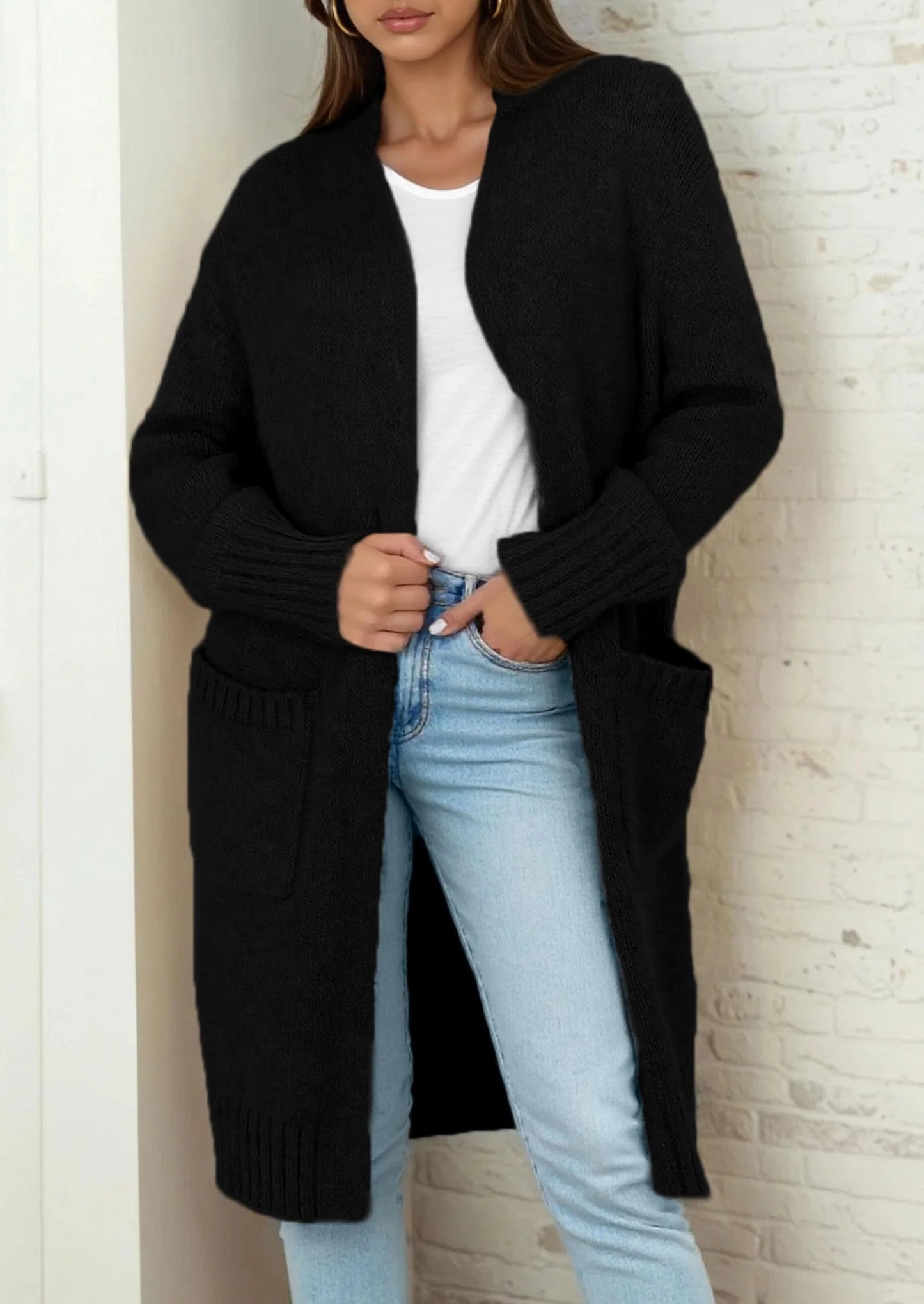 Fall Long Sleeve Cardigan Sweaters for Women Trendy Winter Open Front Loose Knitted Cardigans with Pockets