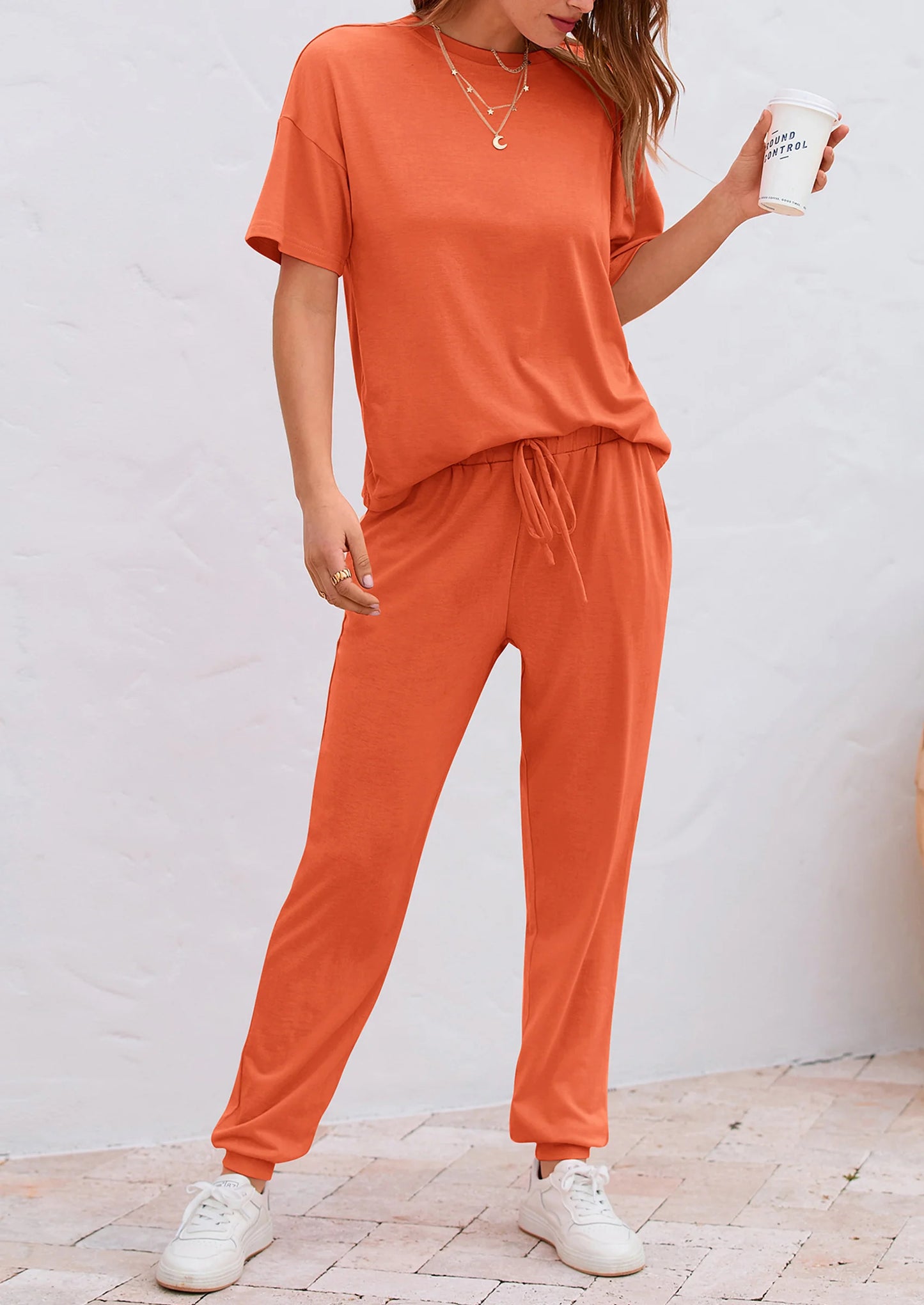 Women's Two Piece Lounge Sets Spring Summer Jogger Pants Vacation Outfits Travel Airplane Matching Clothes
