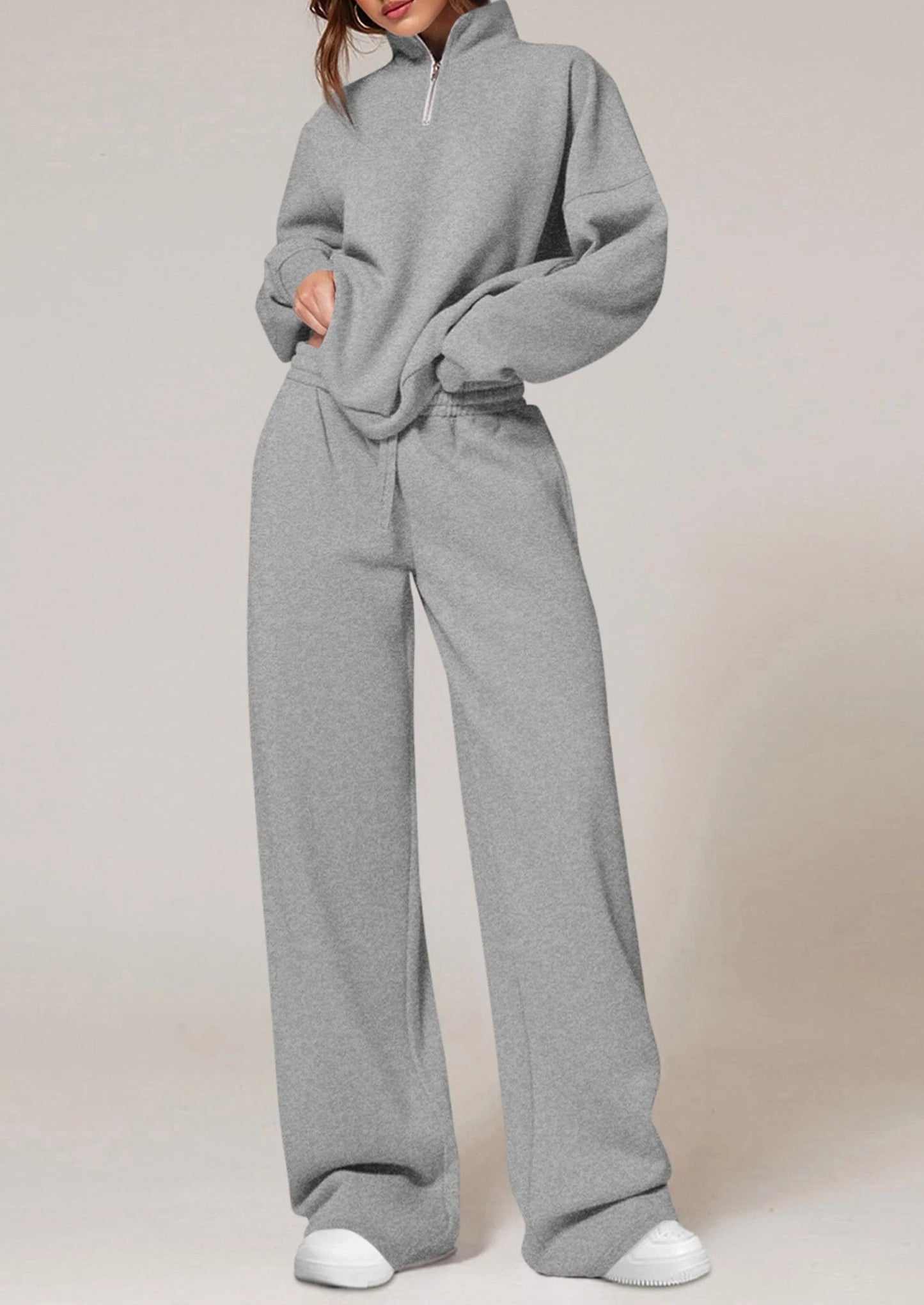 Womens Casual Two Piece Sets Fall Outfits Quarter Zip Sweatshirts Straight Leg Pants Sweatsuits Tracksuit
