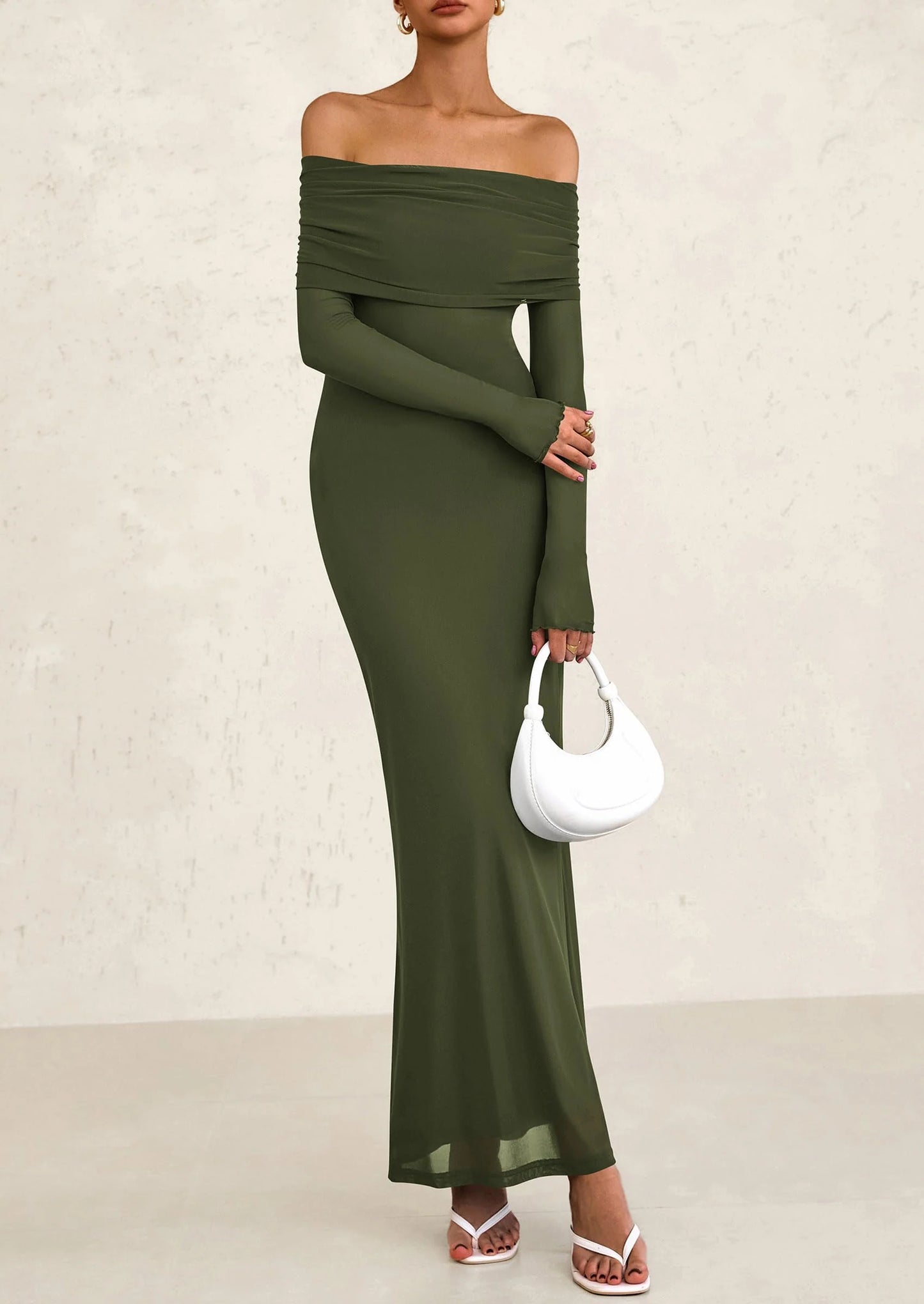 Off The Shoulder Dresses for Women Mesh Long Sleeve Baby Shower Formal Wedding Guest Dress