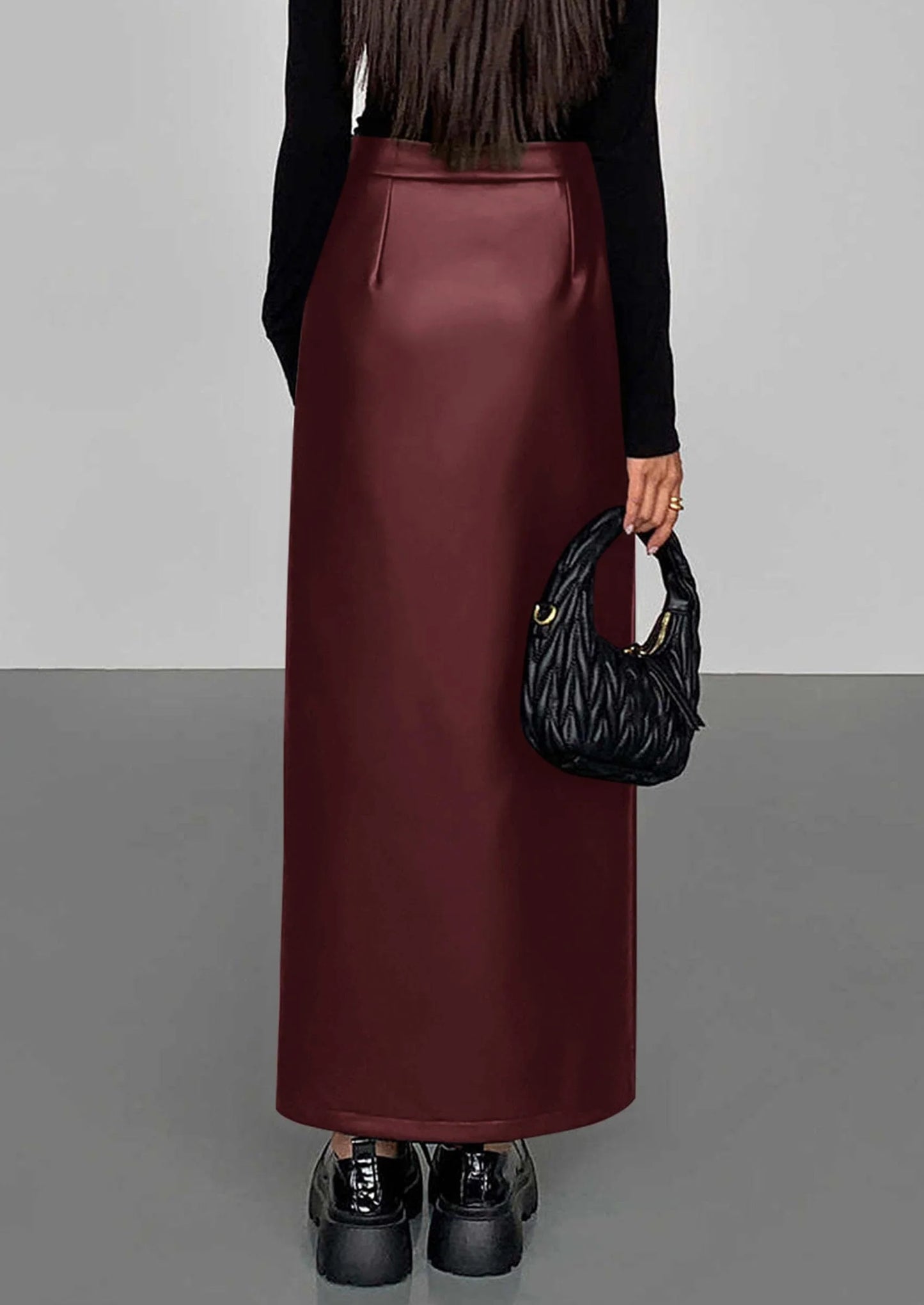 Womens Faux Leather Skirt Fall Bodycon High Waisted Slit Dressy Casual Winter Maxi Long Pencil Skirts
