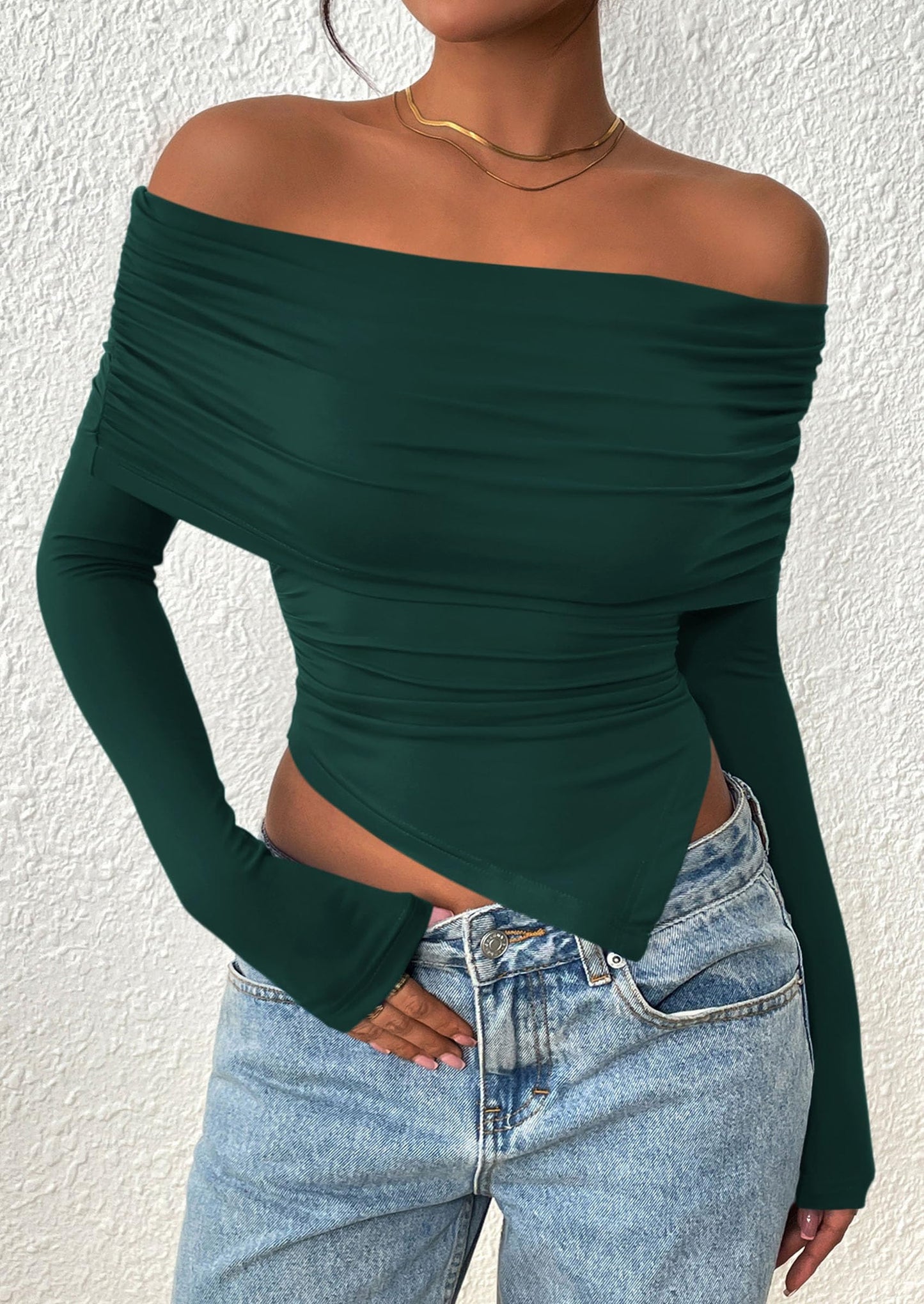 Women's Long Sleeve Shirts Off Shoulder Tops Going Out Slim Fitted Y2K Blouses Fall Fashion Clothes