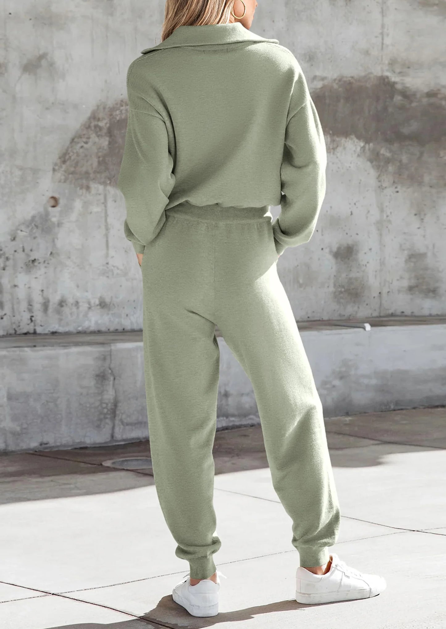Women's 2 Piece Sweater Set Pullover Zip Up Sweatshirt Jogger Sweatpants Tracksuit Casual Outfit