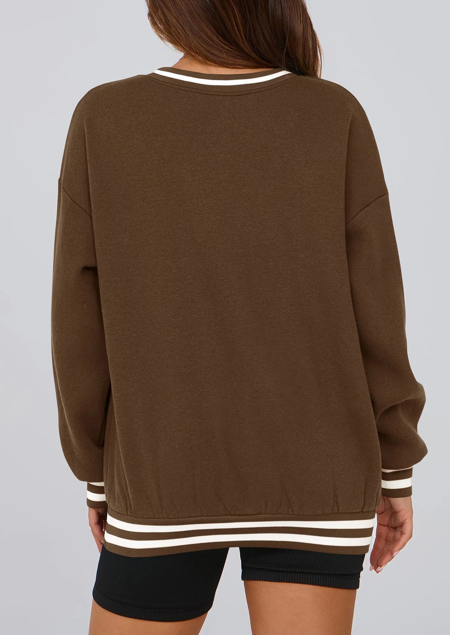 Women's Oversized Sweatshirts Casual Long Sleeve Stripes Knit V Neck Pullover Top Fall Teens Preppy Clothes