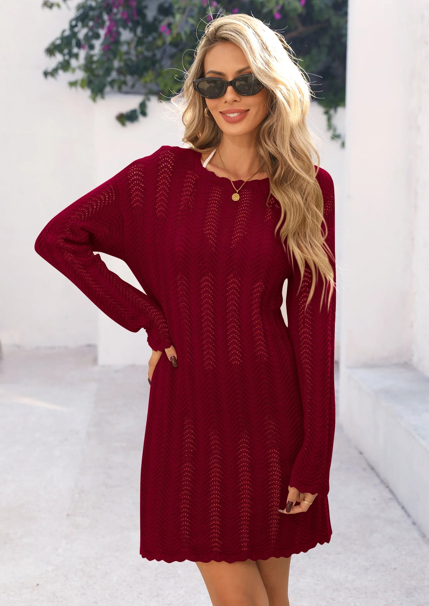 Women's Swimsuit Cover Up Summer Bathing Suit Swimwear Crochet Knit Dress Fashion Beach Vacation Clothes