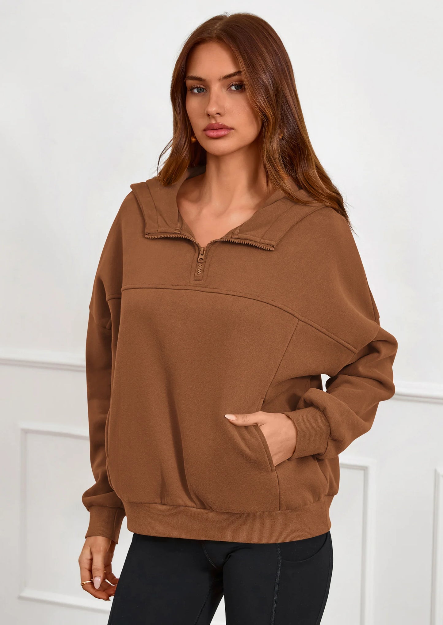 Womens Hoodies Cropped Fleece Sweatshirts Fall Fashion Quarter Zip Pullover Long Sleeve Tops Winter Clothes