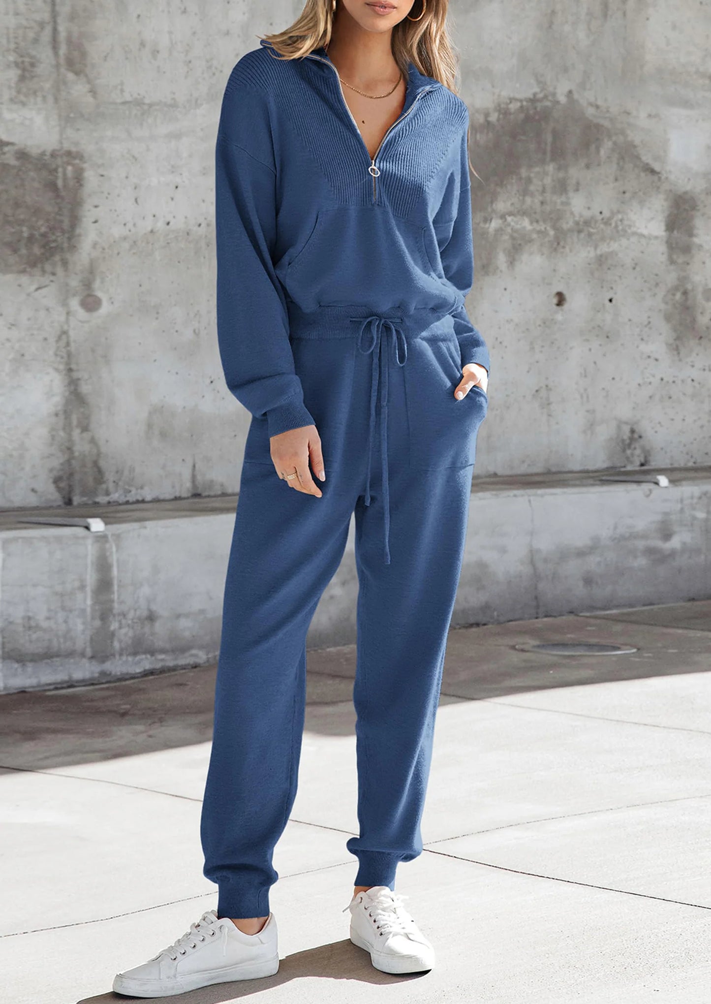 Women's 2 Piece Sweater Set Pullover Zip Up Sweatshirt Jogger Sweatpants Tracksuit Casual Outfit