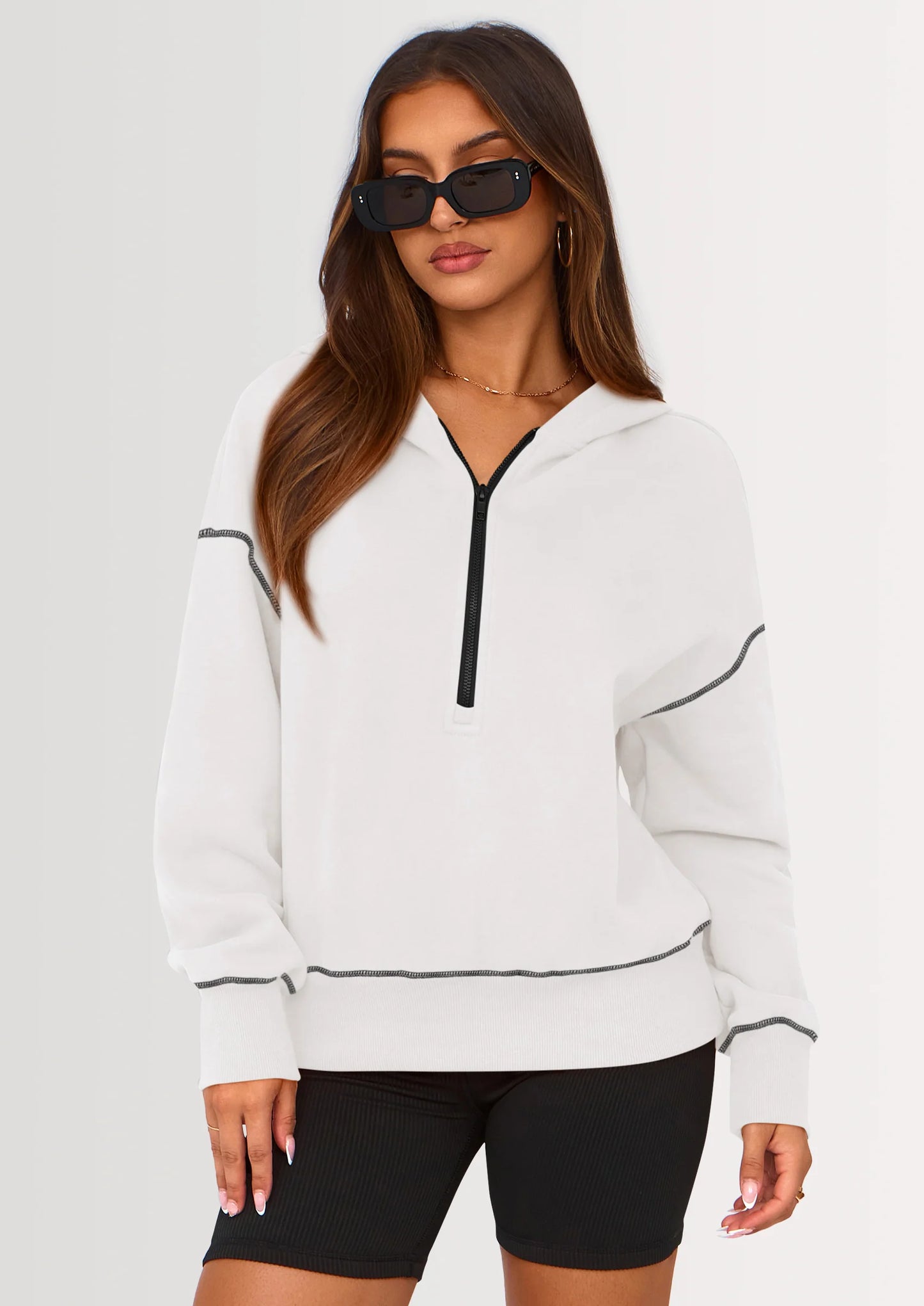 Women's Hooded Sweatshirts Long Sleeve Half Zip Cropped Hoodie Pullover Winter Fashion Clothes
