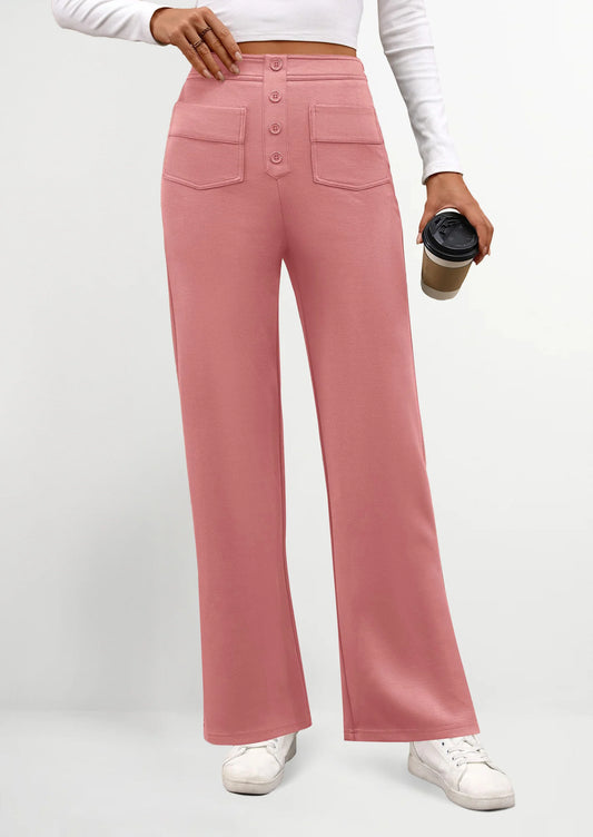 Women's Dressy Casual Dress Pants Straight Leg High Elastic Waisted Stretch Trouser Slacks