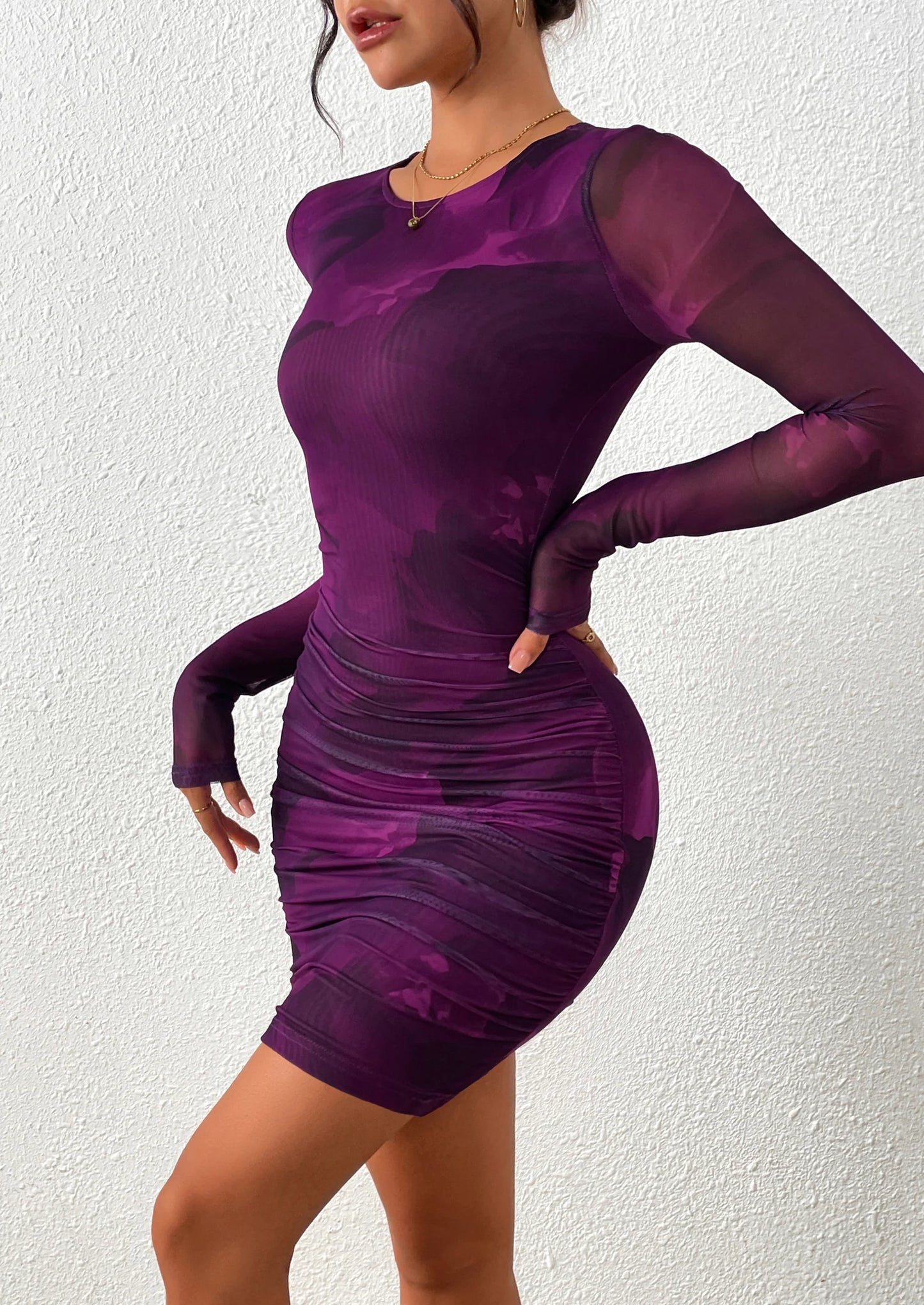 Women's Mini Dress Fall Trendy Tie Dye Print Long Sleeve Club Party Homecoming Casual Bodycon Dresses