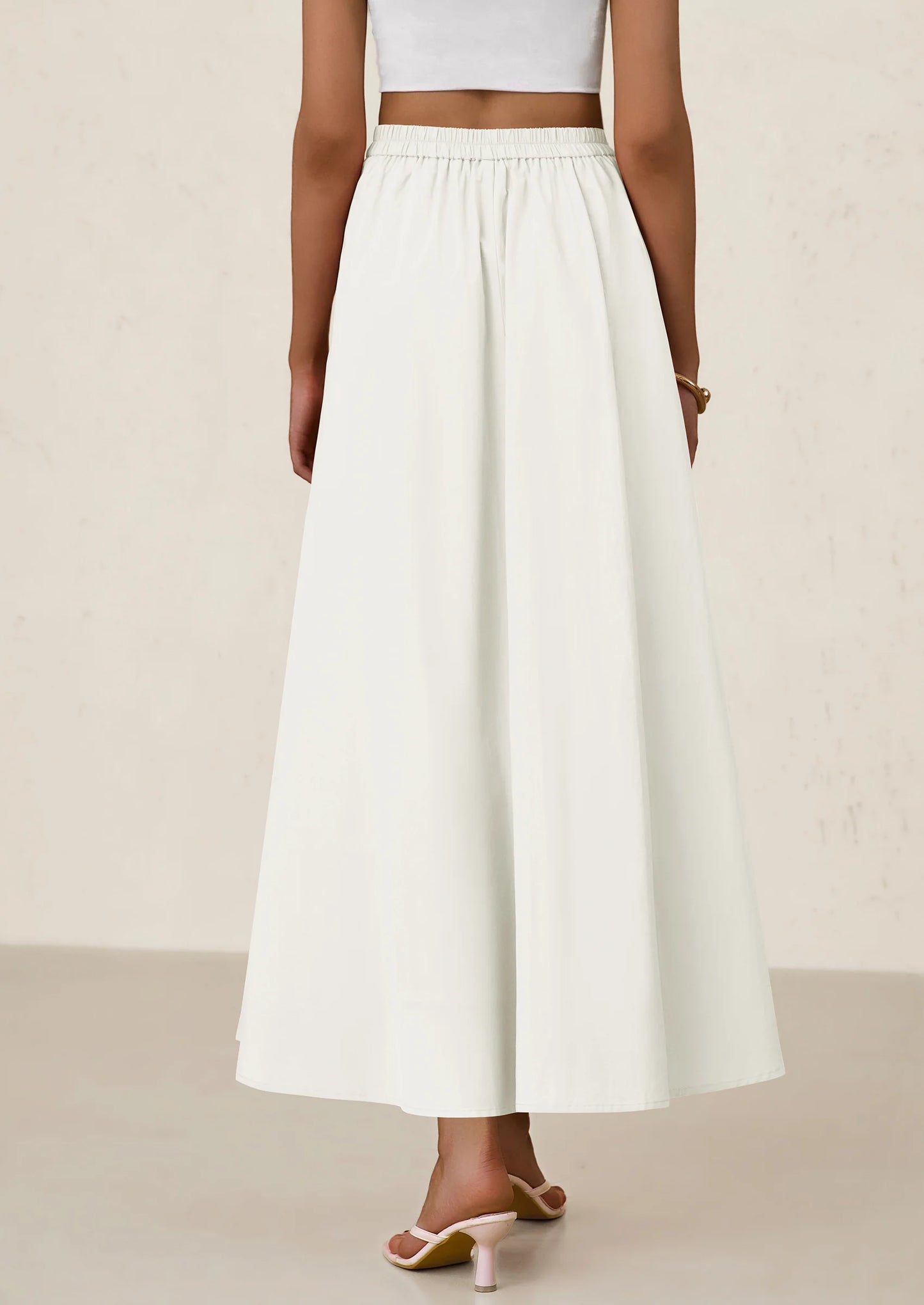 Women's Maxi Skirts Summer Trendy Ruffle High Waisted Casual Long Flowy Skirt with Pockets