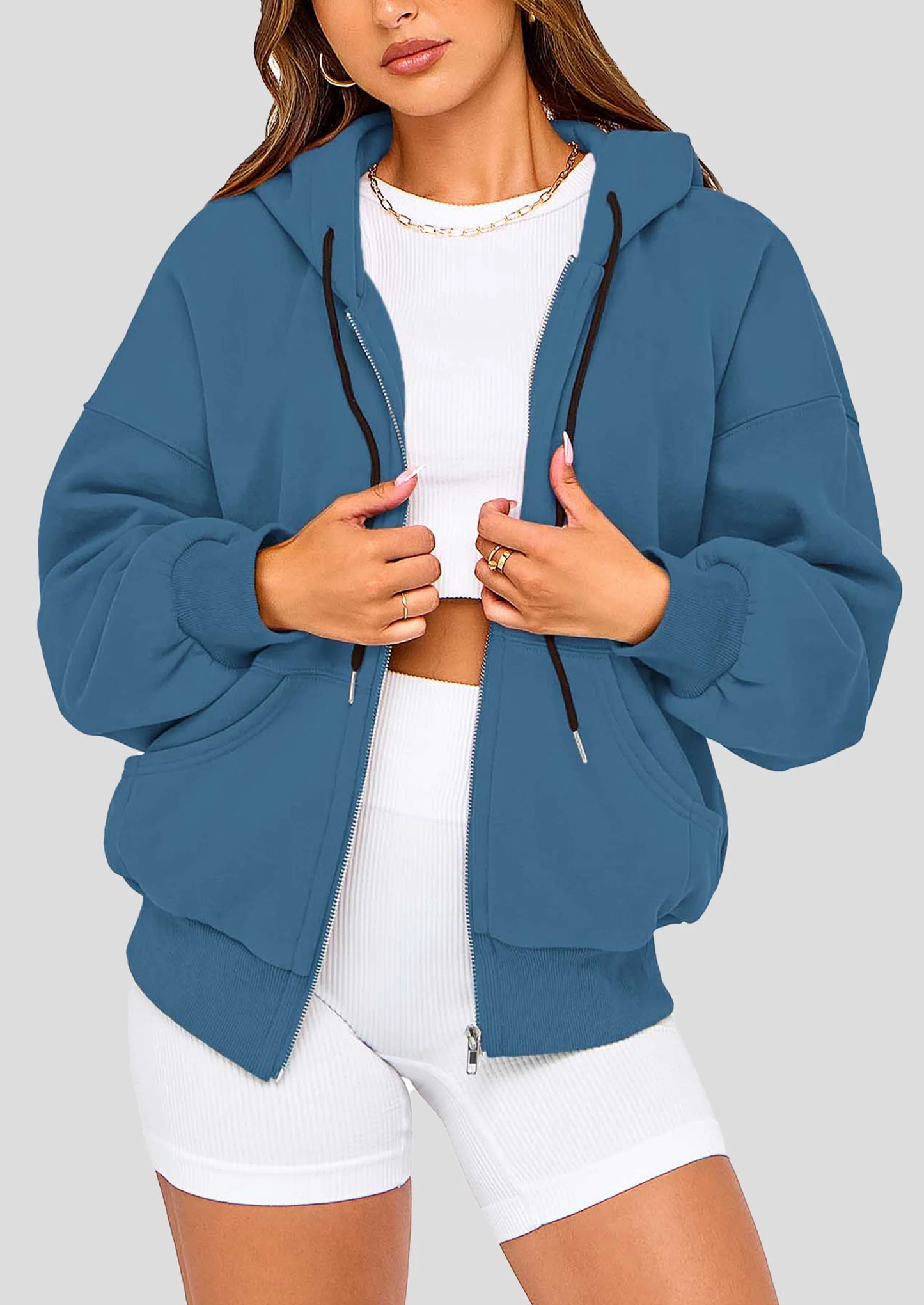 Women's Fall Oversized Hoodies Sweatshirt Long Sleeve Zip Up Pockets Loose Fit Y2K Winter Jackets Coat
