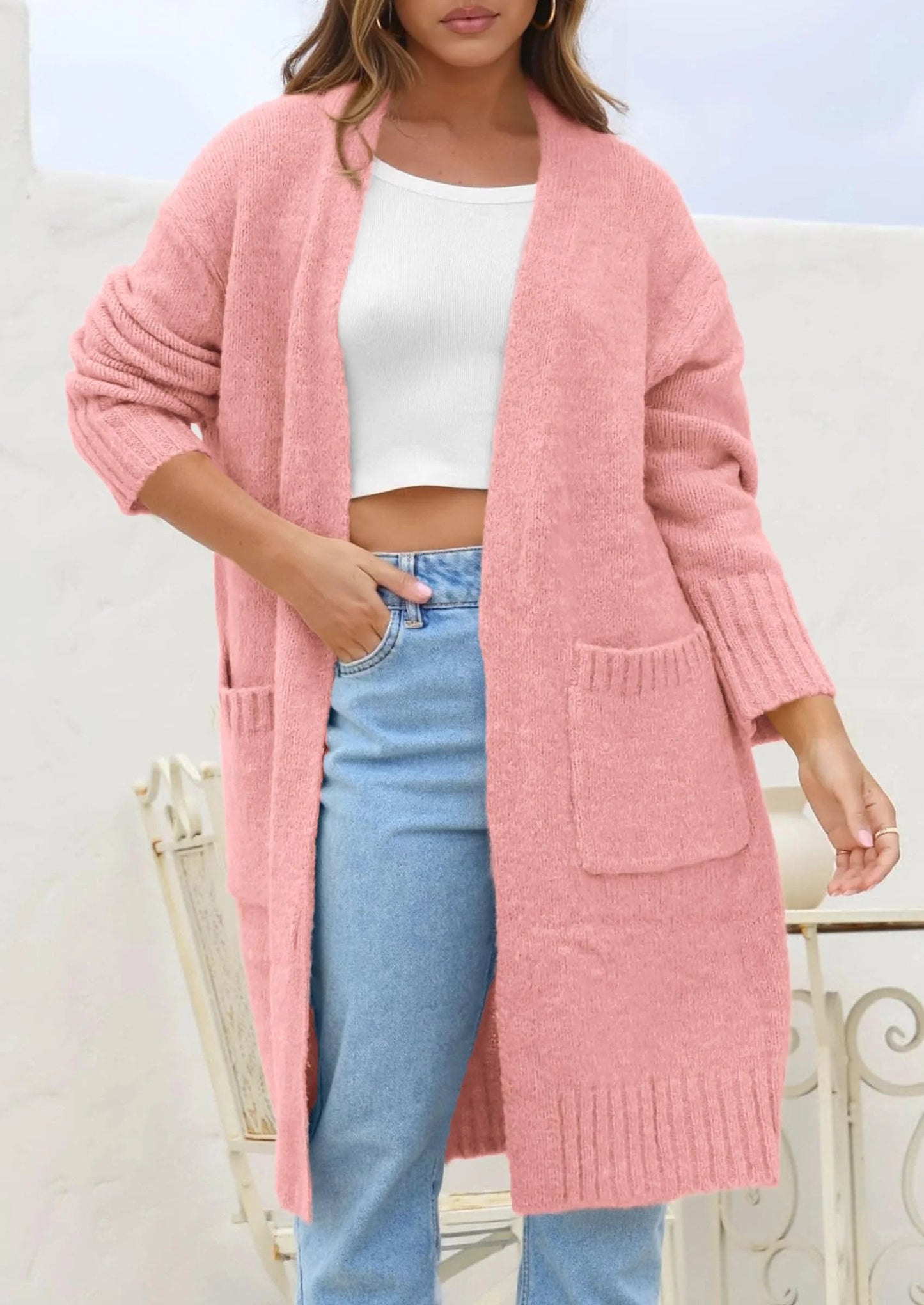 Fall Long Sleeve Cardigan Sweaters for Women Trendy Winter Open Front Loose Knitted Cardigans with Pockets
