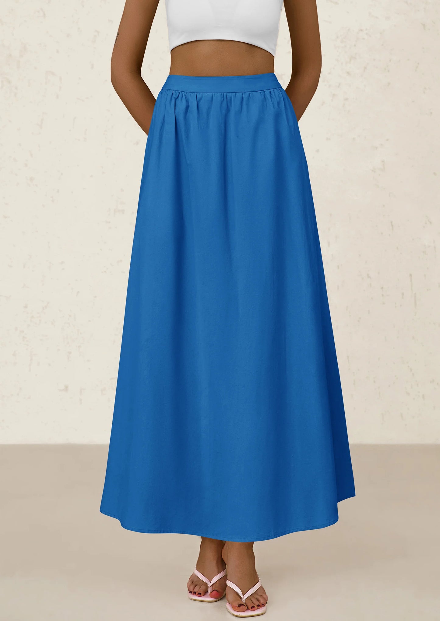 Women's Maxi Skirts Summer Trendy Ruffle High Waisted Casual Long Flowy Skirt with Pockets