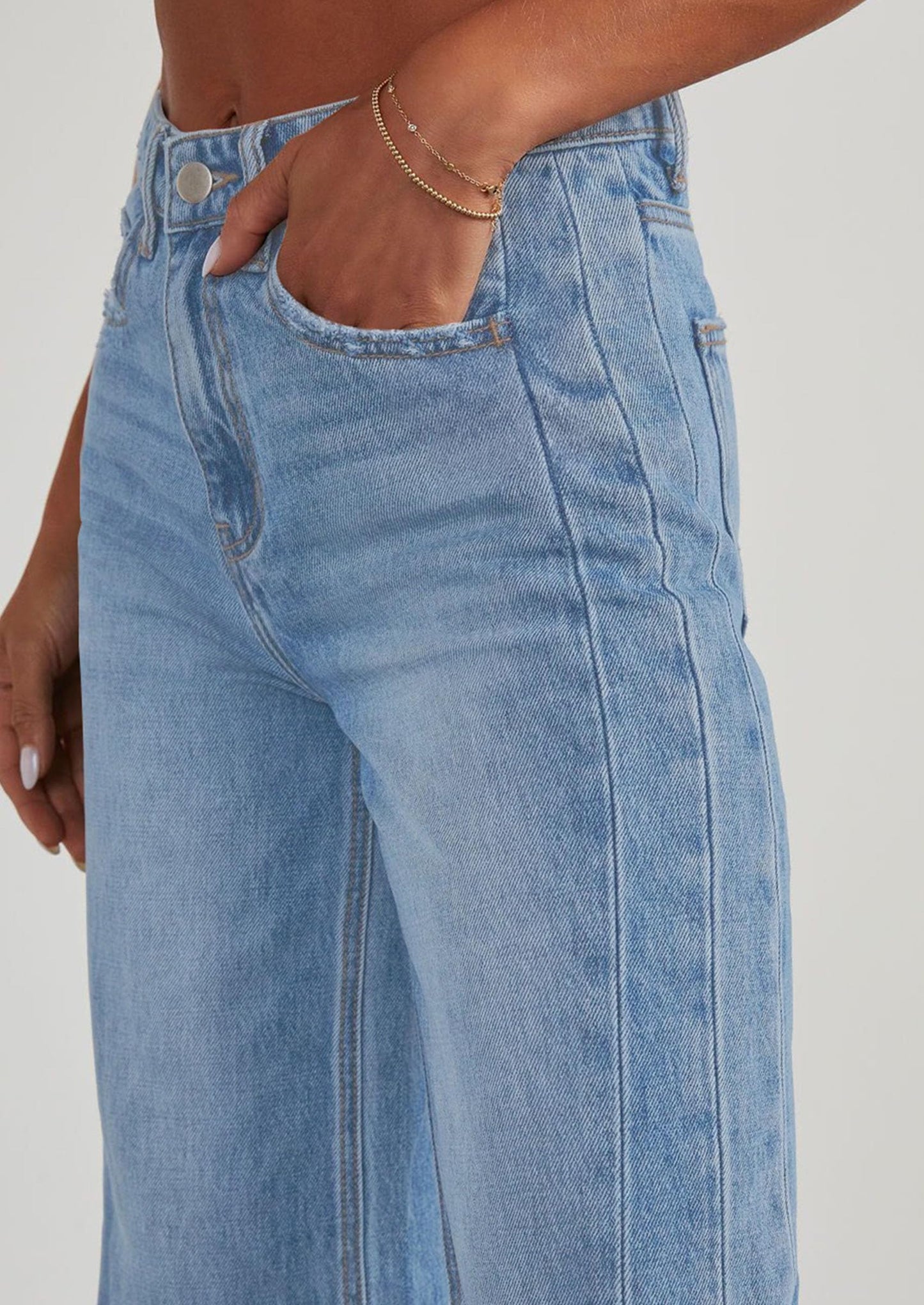 Wide Leg Jeans for Women Trendy High Waisted Stretchy Baggy Raw Hem Denim Palazzo Pants with Pockets