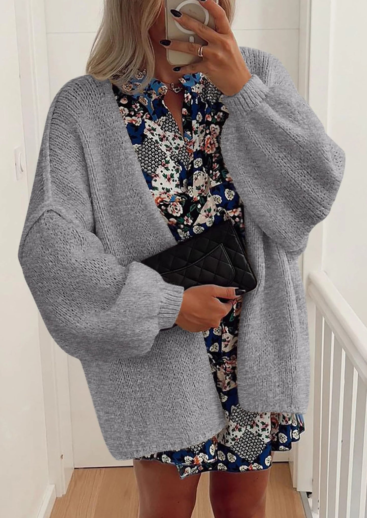Womens Oversized Cardigan Sweaters Fall Long Lantern Sleeve Knit Open Front Lightweight Sweater