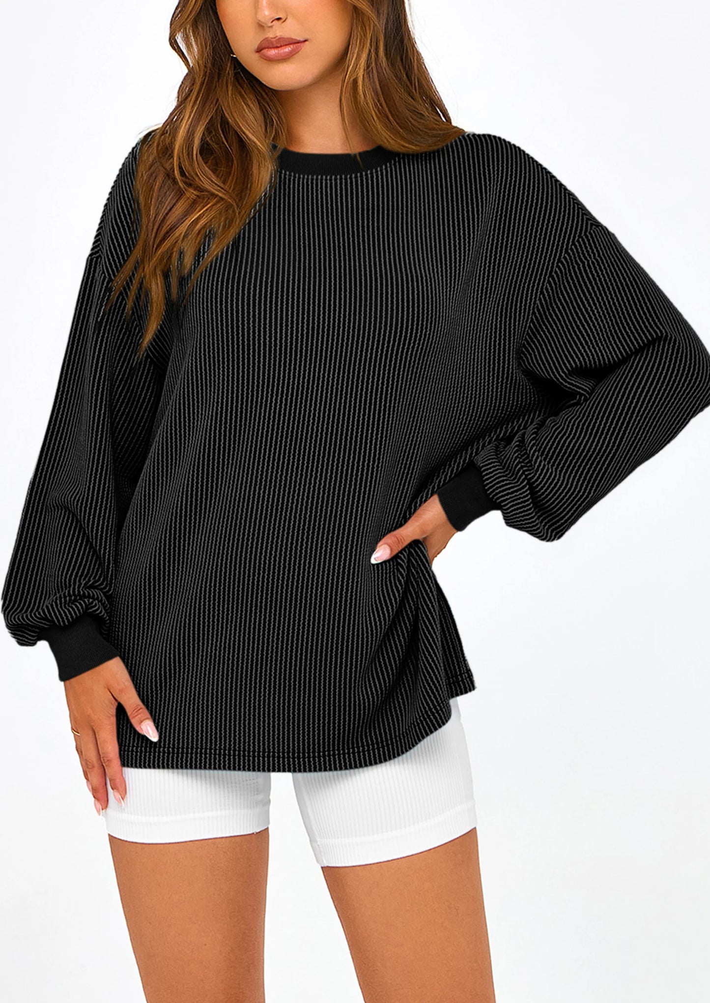 Women's Long Sleeve Tee Shirts Spring Fall Trendy Clothes Casual Loose Crewneck Ribbed Blouse Tunic Tops