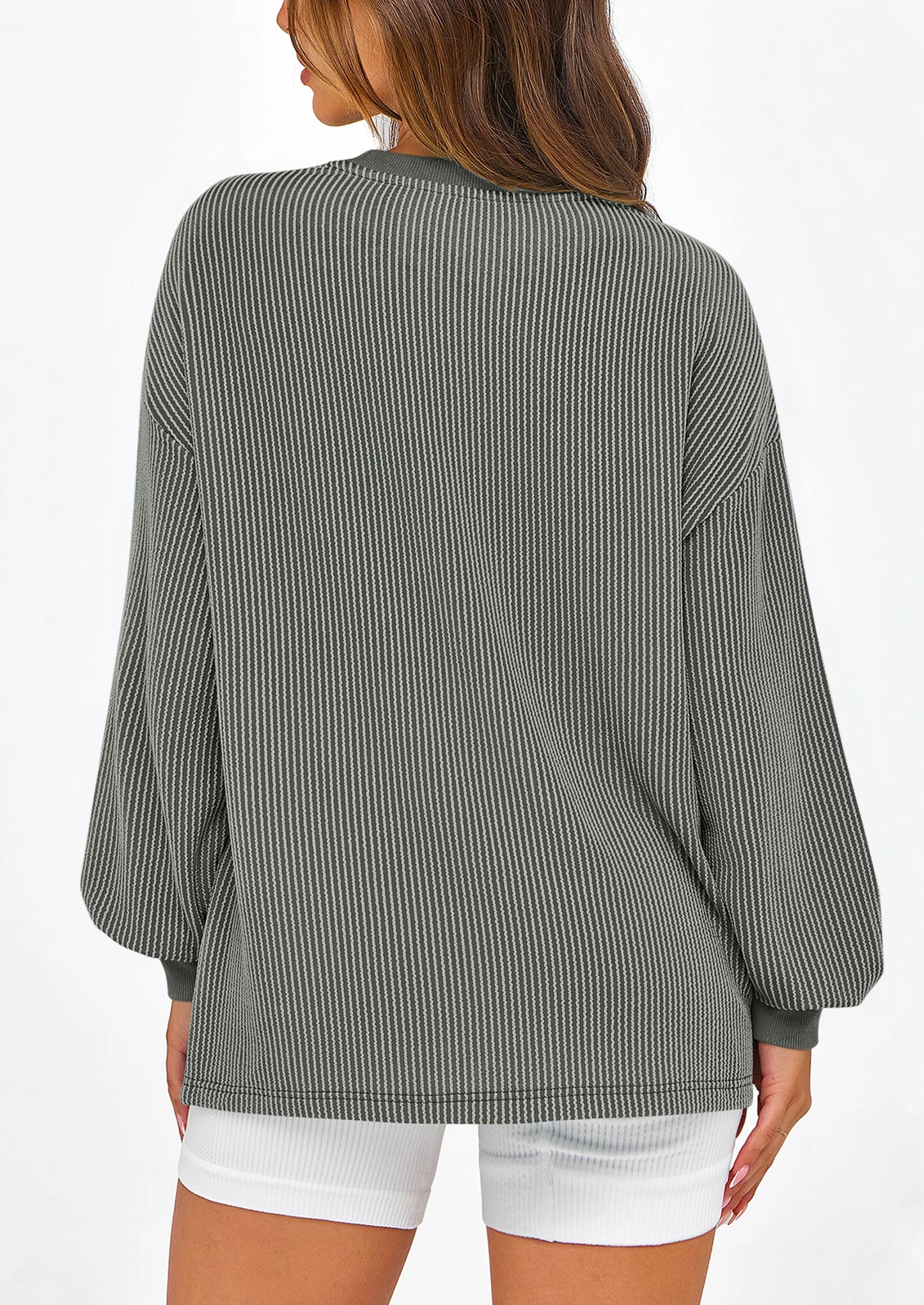 Women's Long Sleeve Tee Shirts Spring Fall Trendy Clothes Casual Loose Crewneck Ribbed Blouse Tunic Tops