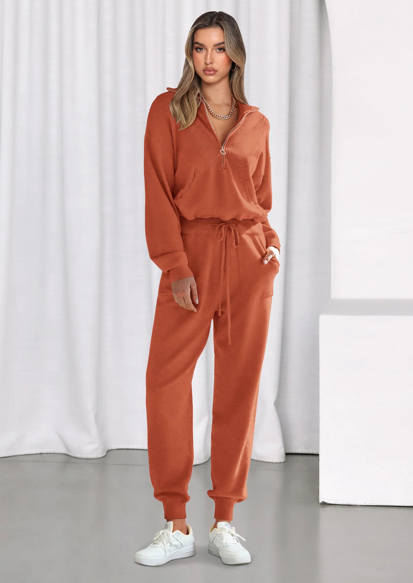 Women's 2 Piece Sweater Set Pullover Zip Up Sweatshirt Jogger Sweatpants Tracksuit Casual Outfit