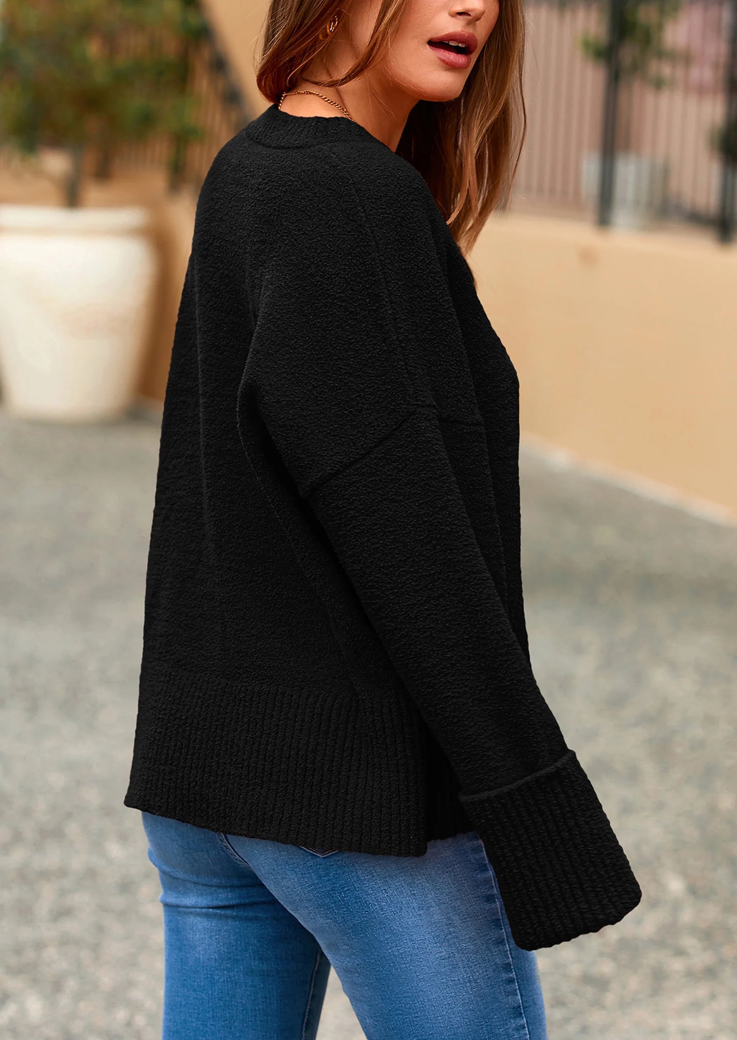 Women's Fall Oversized Sweaters Casual Crewneck Pullover Long Sleeve Fuzzy Chunky Knit Tops Blouse