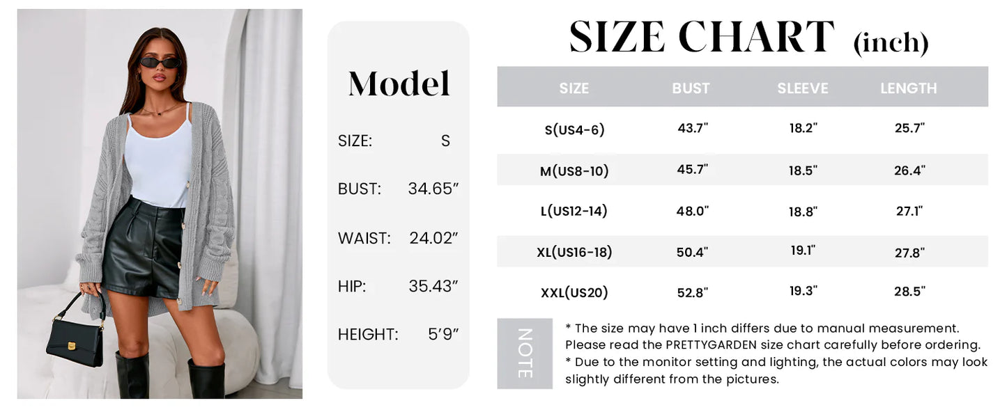 Women's Cable Knit Sweaters Fall Oversized Chunky Open Front Long Sleeve Cardigan Winter Coats