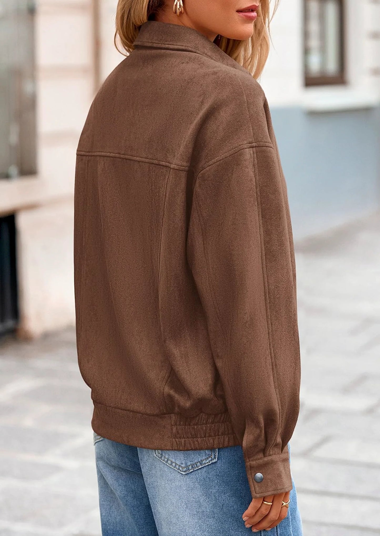 Women's Faux Suede Motorcycle Jacket Trendy Fall Fashion Oversized Zip Up Coats Winter Clothes Outerwear